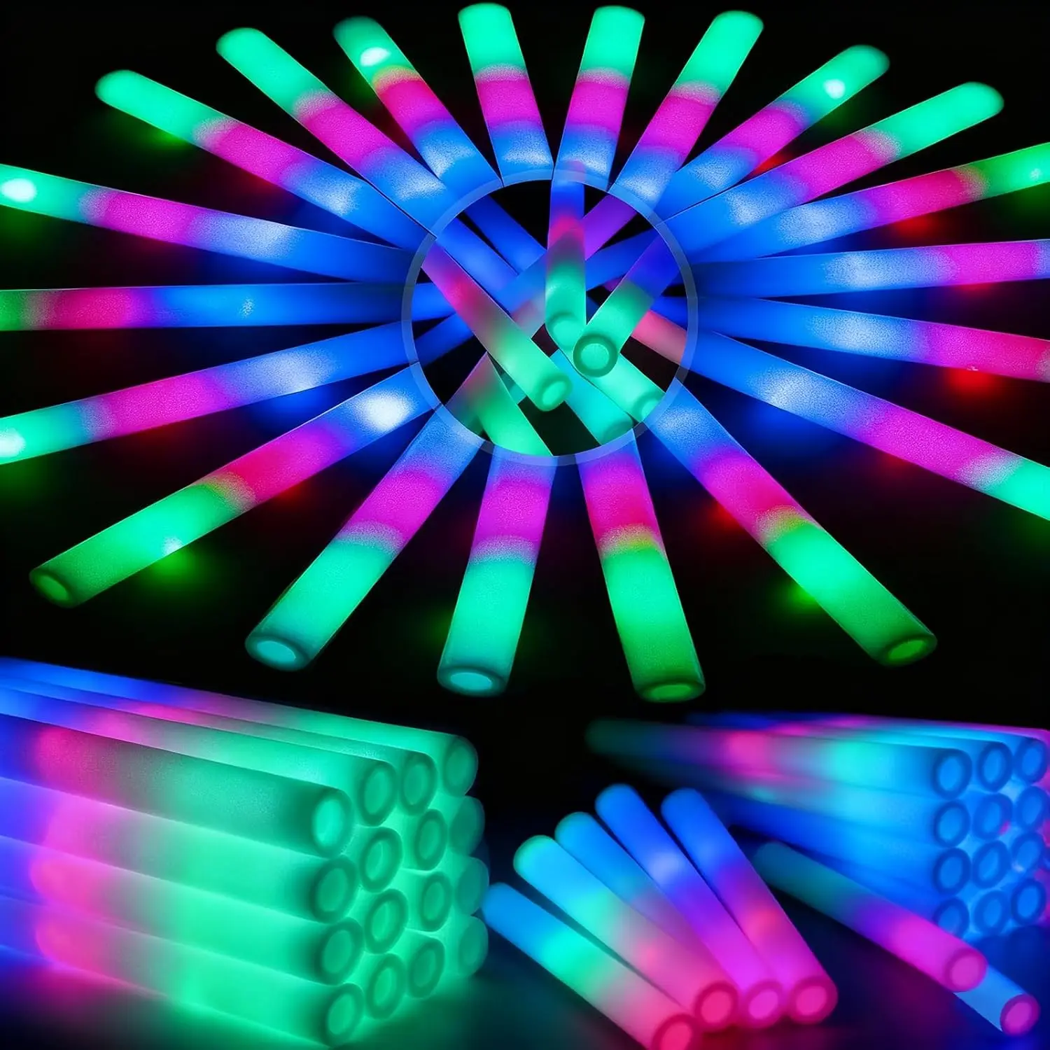 44 PCS Foam Glow Sticks with 3 Modes Colorful Flashing, Foam Light Up Sticks, LED Light Sticks, Glow Sticks Pack for New Year, Wedding, Raves, Concert, Christmas