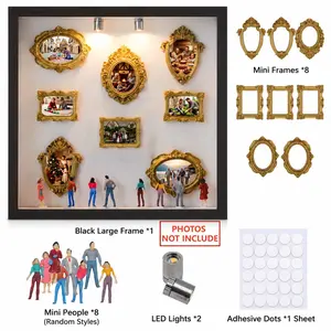 New DIY Mini Museum Shadow Box 3D Mini World Display Frame | Vintage Gold Mini Photo Frames With Tiny People Figurines, Easy Assembly DIY Decor Kit, Unique Gift For Anniversary Wedding Home Desk Decor