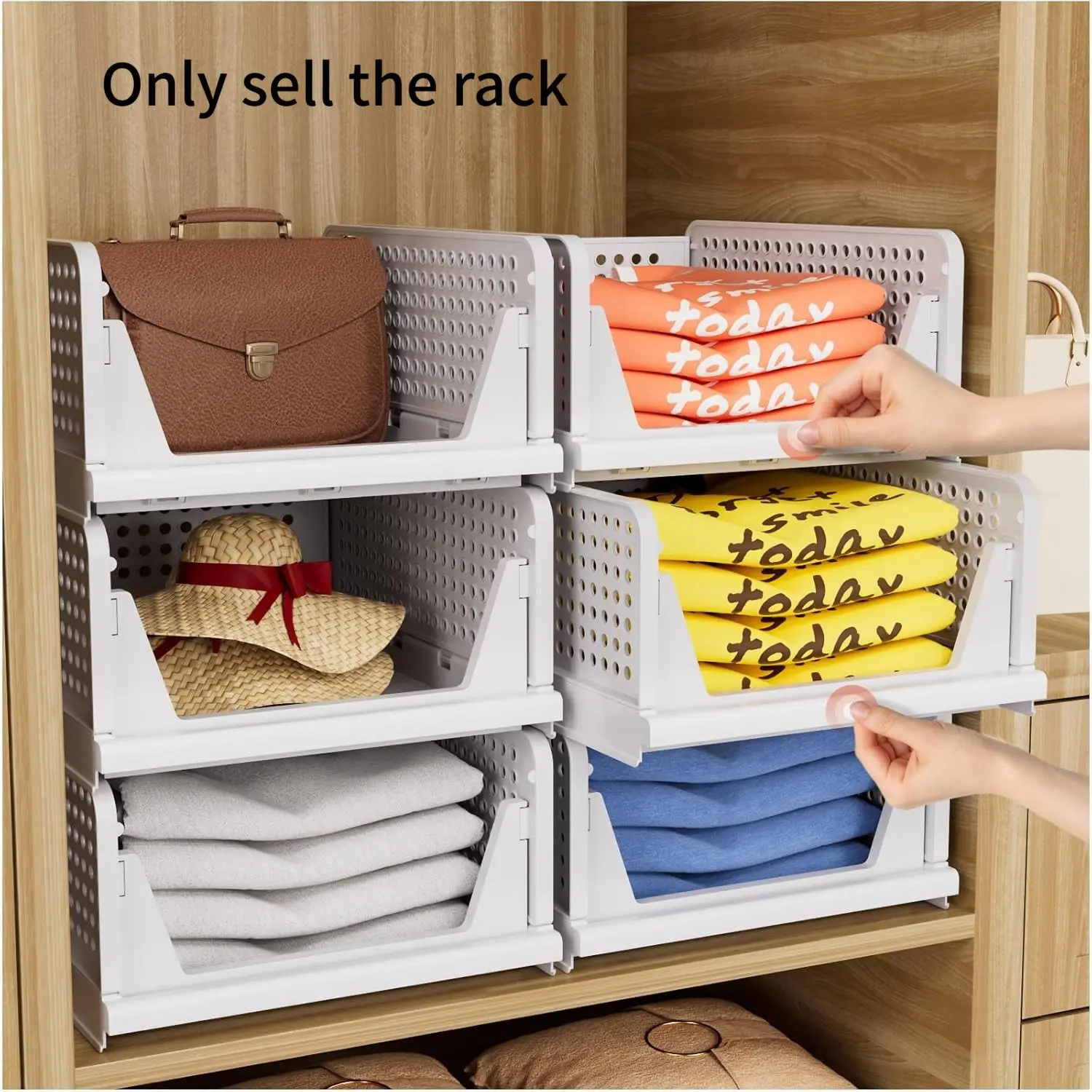 5 Pack Stackable Closet Storage Basket, Multifunctional & Foldable Closet Organizer for Bathroom Kitchen Laundry Room Wardrobe Storage, Space-Saving Clothes Storage Drawer Organizer, Organizing Baskets, White