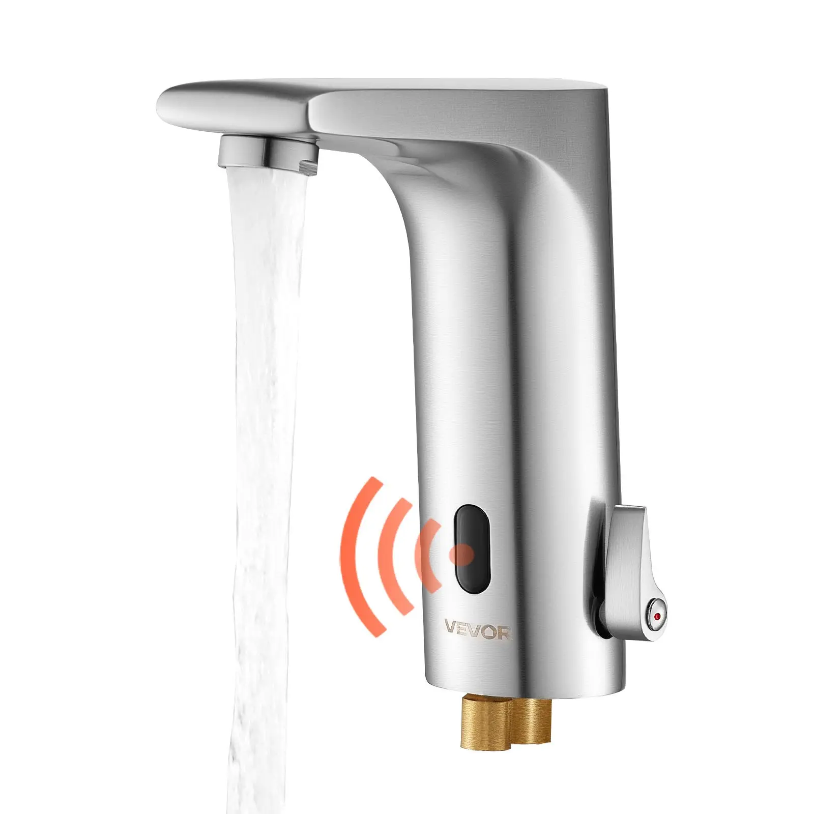VEVOR Touchless Bathroom Sink Faucet, Automatic Motion Sensor Restroom Toilet Faucet, HandsFree Adjustable Cold Hot Single Handle Water Mixer Battery Operated for 9/16 in Pipe, Brushed Nickel Silver