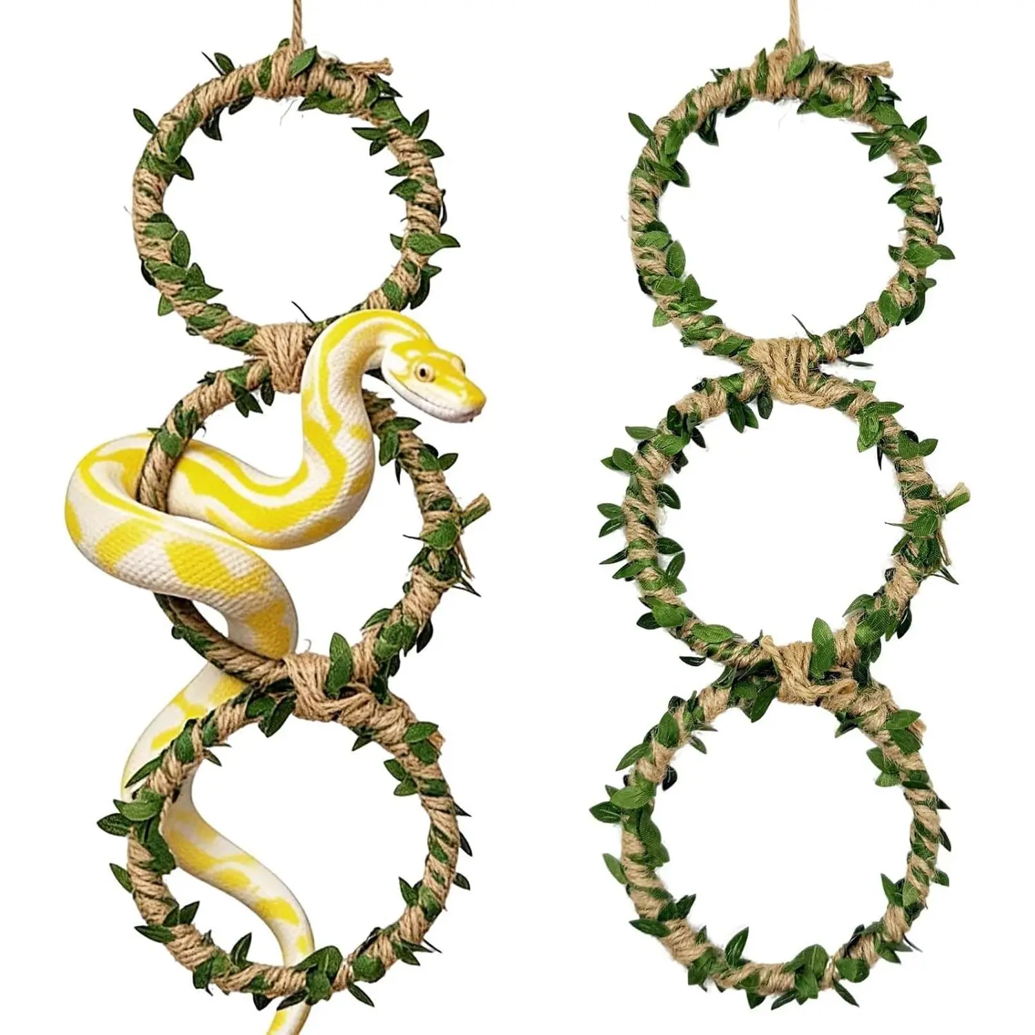 Two-piece snake climbing rings are suitable for pythons and corn snakes.These are reptile-themed toys including toy snakes, ball pythons, reptile tank accessories.They are also suitable for bearded dragons, chameleons, iguanas, geckos, an,bun,rabbit,chew,