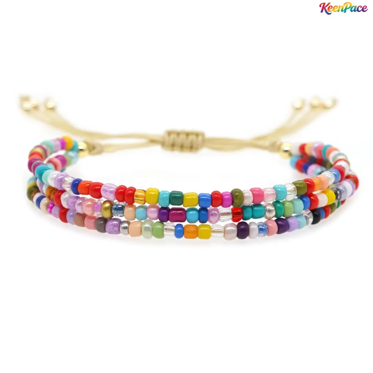 1 Piece Bohemian Rainbow Beaded Adjustable Knot Bracelet, Colorful Handmade Strand Wrist Jewelry, Lightweight Beach Accessory, Lovely Surprise Holiday Gift For Teen Girls & Young Women,summervibes