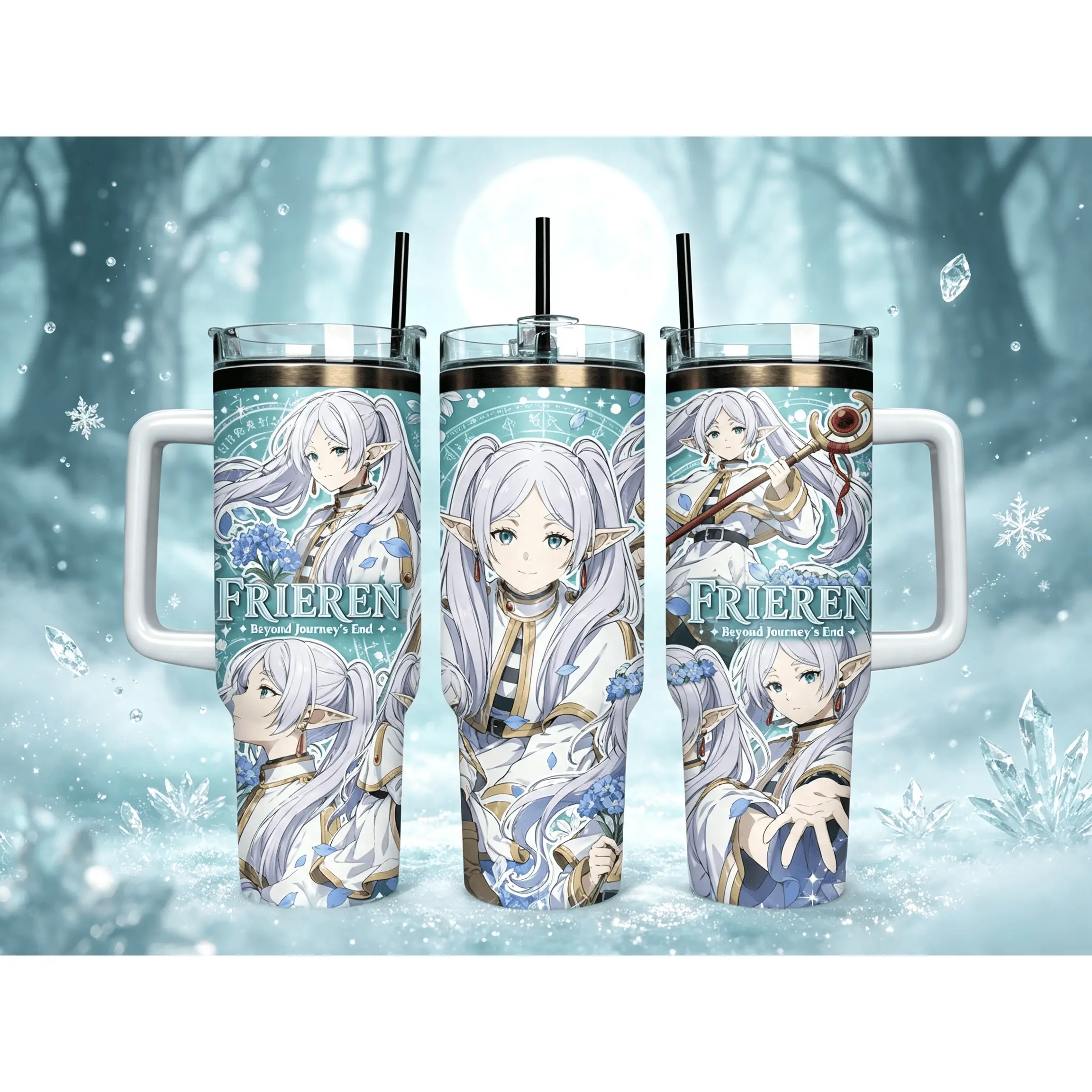 40oz Stainless Steel Insulated Flask Bottle - Frieren Beyond Journey's End Anime Art Mug, Magical Elven Mage Jumbo Tumbler, Leak Proof Straw Lid, Portable Reusable Kitchenware Drinkware with Temperature Control for Anime Otaku Gifts, Anime Art Mugs