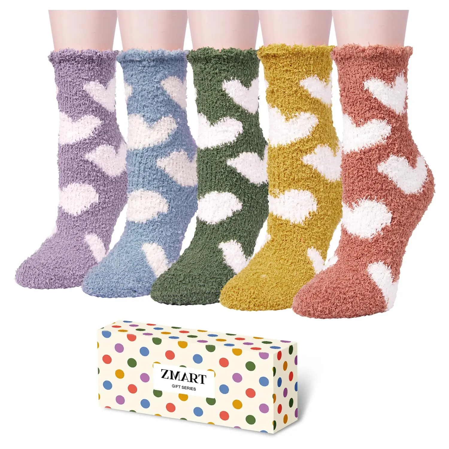 Zmart Valentines Day Heart Fuzzy Valentine Socks, Girls Soft Warm Fuzzy Slipper Comfy Socks for Women