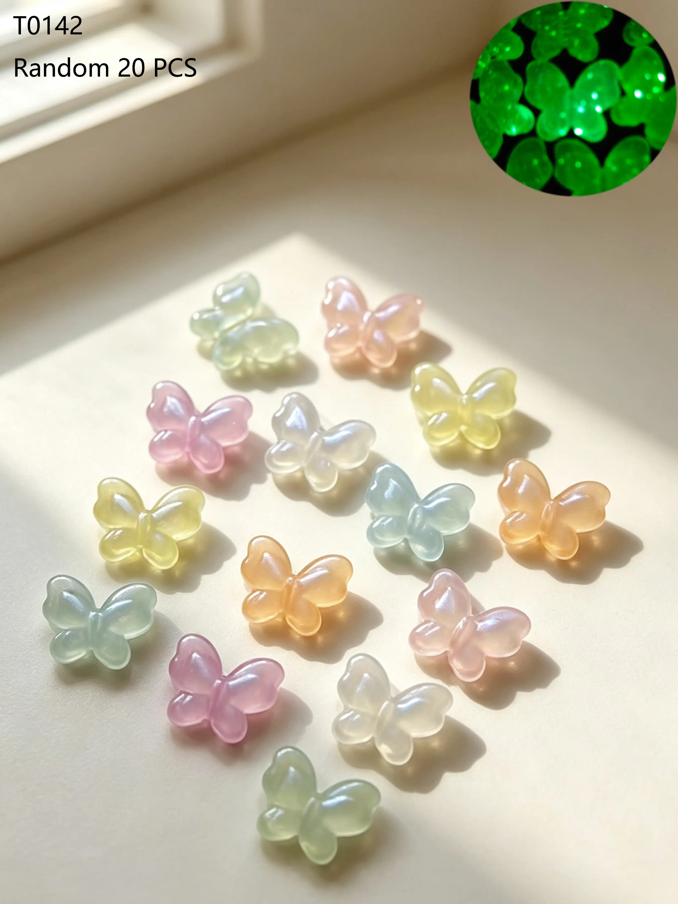 20 Glow-In-The-Dark Acrylic Butterfly Beads, DIY Jewelry Making Kit, Bracelets, Necklaces, Keychains, Phone Charms, Hair Accessories