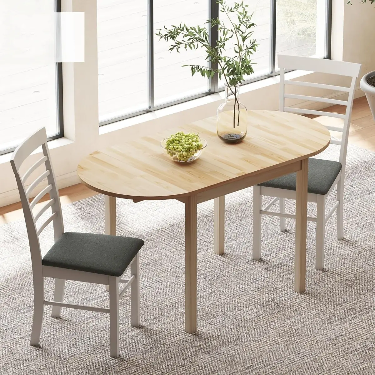 DFW Natural Solid Wood Expandable Drop-Leaf Folding Round Dining Table - Compact Model Folding Dining Table for Small Spaces, Home, Office WL, Compact Model Dining Tables, Folding Dining Tables