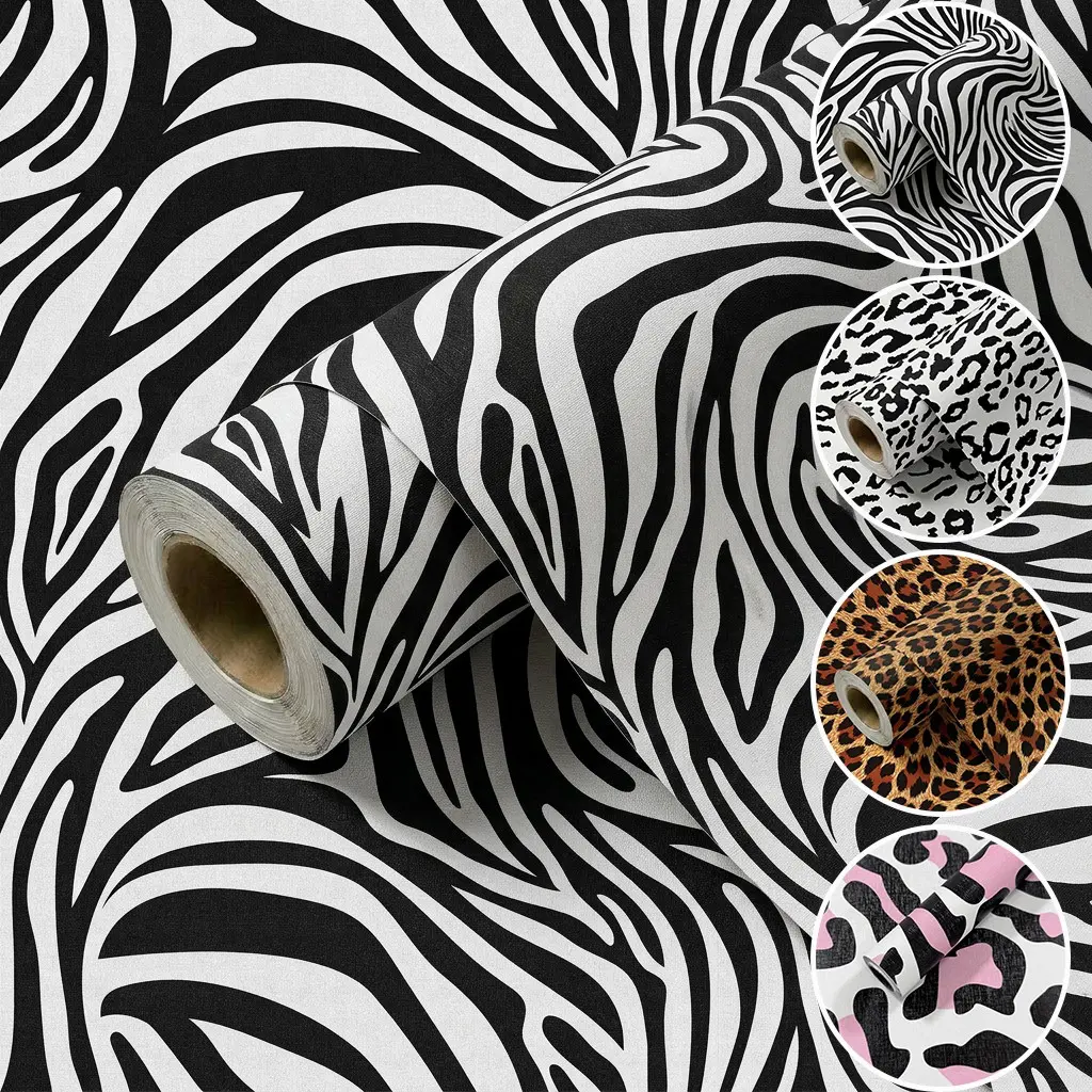1 Roll 44.5CM(17.5") Black White Zebra Print Striped Wallpaper Peel And Stick, Self Adhesive PVC Removable Waterproof Vinyl Contact Paper For Interior Walls, Wall Cabinet Wardrobe Home Decor