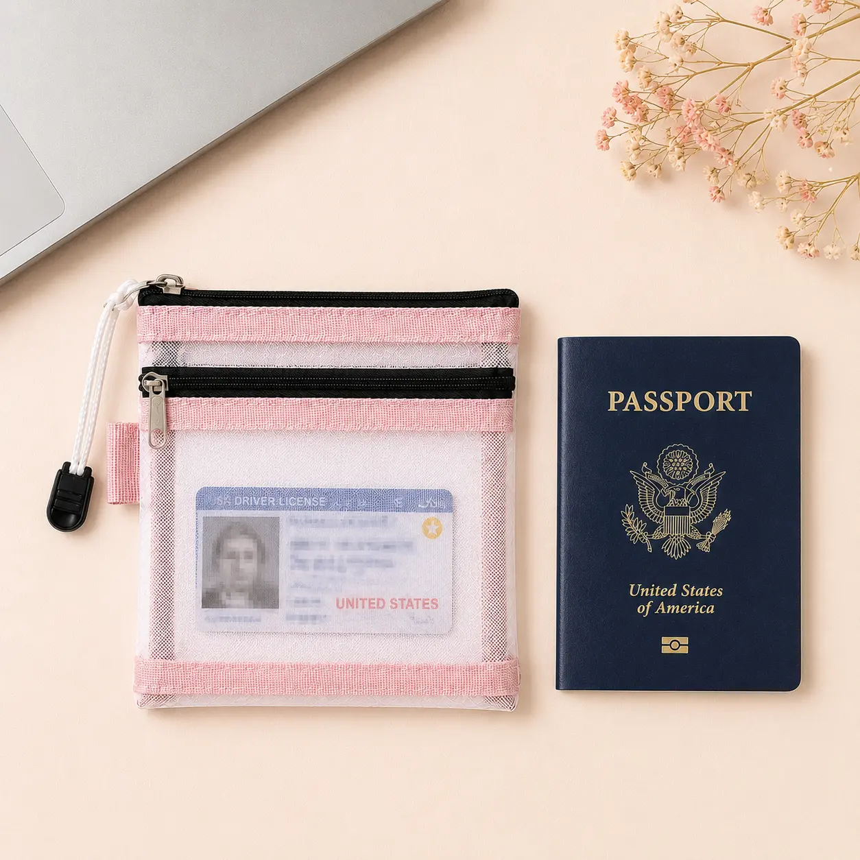 3 PCS Minimalist Double Layer Mesh Travel Organizer Pouch Set - TSA Compliant Airplane Travel Accessories with Multi-Slot Storage for Passport, ID, Cables, USB Gadgets, Mini Cosmetics