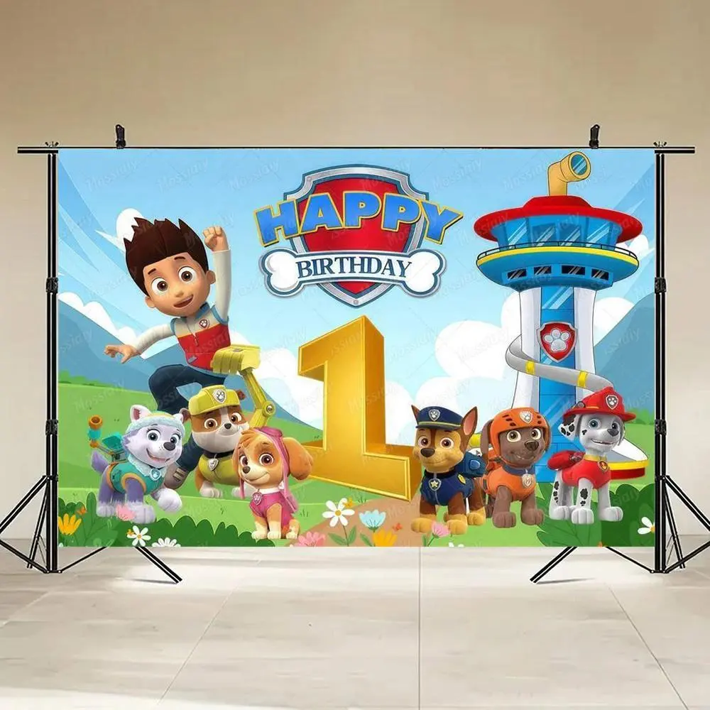Age Paw Patrol Backdrop Boy 1~9 Year Birthday Party Photography Background Decor Puppy Banner Photo Studio