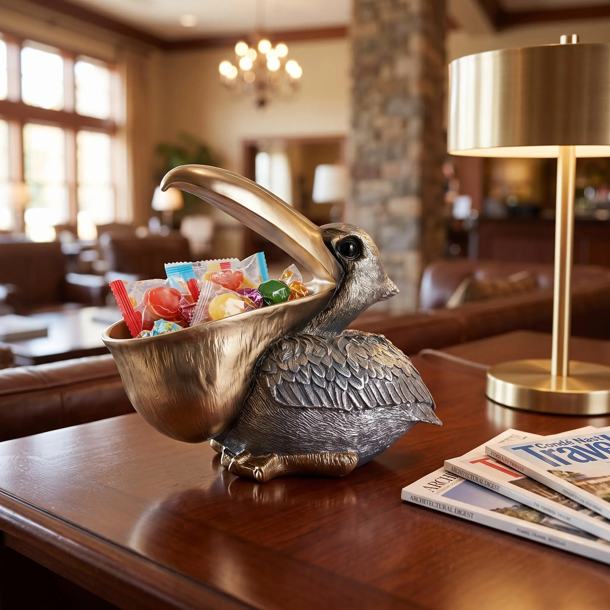 Modern Decorative Pelican Statue Candy Dish - Resin Food Storage Bowl for Kitchen, Entryway, or Tabletop - Distinctive Animal Home Decor, Multi-Functional Snack Holder, Ideal Gift