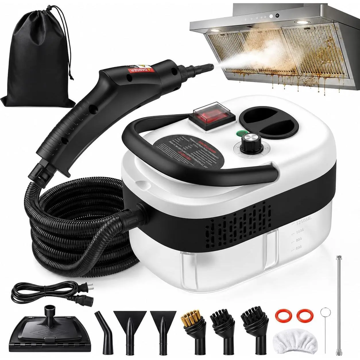 2500W Handheld Steam Cleaner for Home, 6-Level High Pressure Steam Gun, Steam Machine w/40.6oz Tank, Portable Car Steamer for Auto Detailing & Cleaning, Car, Floor, Furniture, Tile Grout, Wall