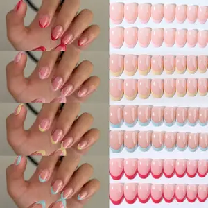 96 Pcs Oval French Press-On Nails, Mint Short Acrylic Tips, Square Shape, Plain Surface, Nail Design, for Women and Girls