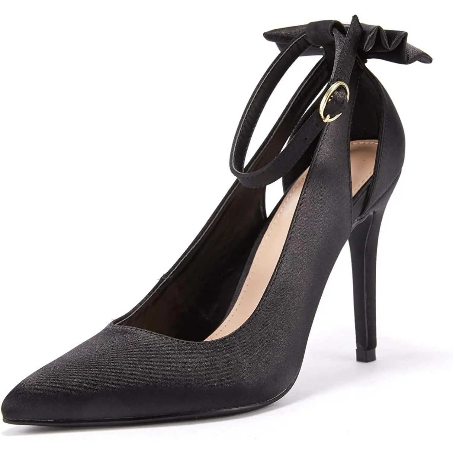 Women's Fashion Heels, Classy Pointed Toe Faux Suede Sandals with Scalloped Trim, Back Bow, and Ankle Buckle for Party, Chunky, Stylish, Soft, Footwear, Fashionable Slingback Sandals, Shorts, High Heels, Scalloped Edge