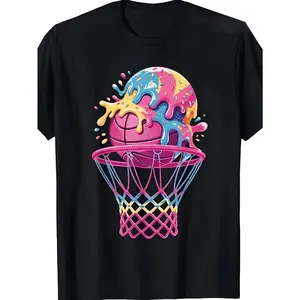 Men's & Boys' Soft Breathable Basketball Drip TShirt Streetwear Melting Ice Cream & Dripping Basketball Graphics Casual Round Neck Tee Suitable for All Seasons Daily Wear Outfits for Same Style for Men and Women 2026 Summer Short-sleeved Printed