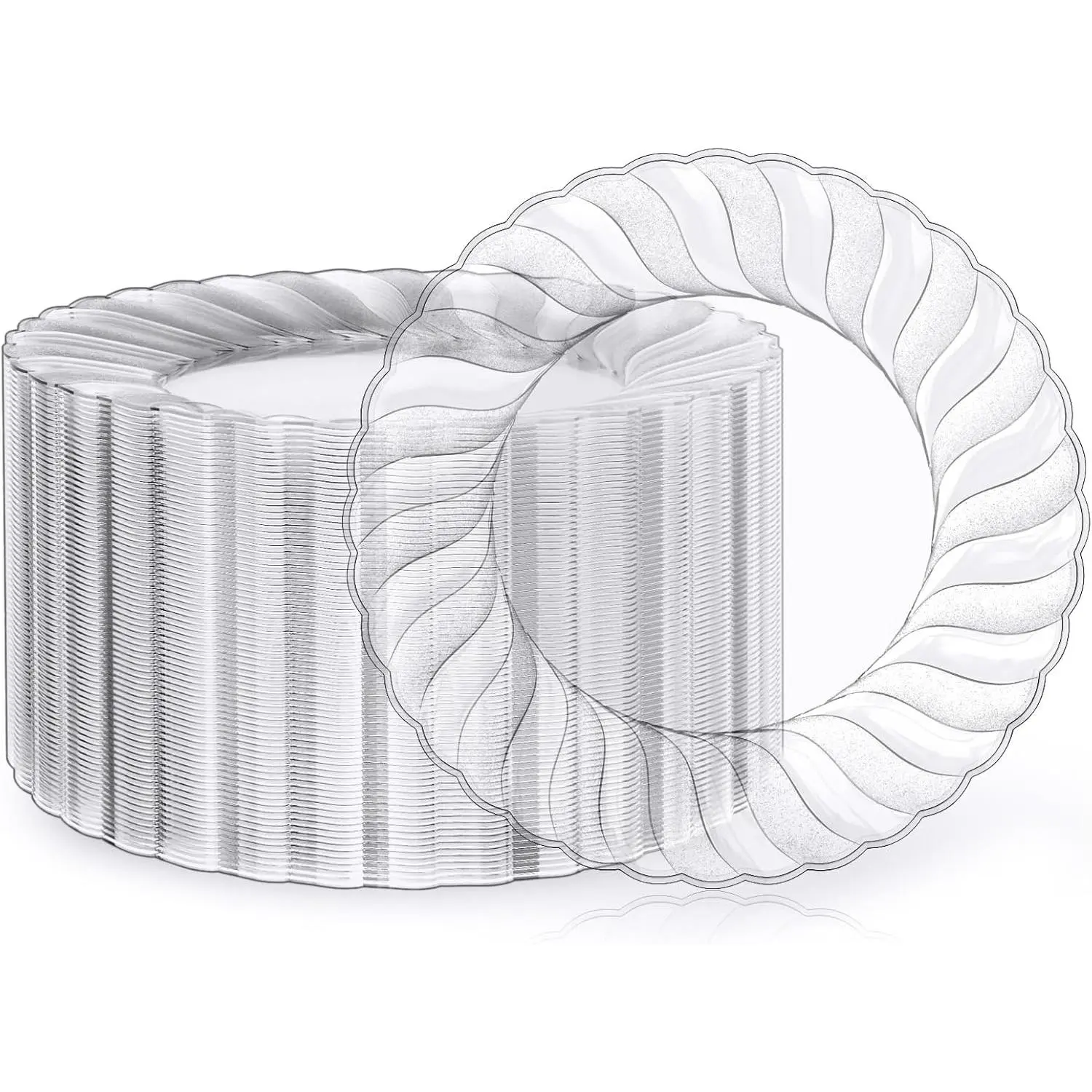100 Count Clear Plastic Plates 9 Inch, Disposable Heavy Duty Dinner Plates- Premium Hard Plastic Plate Fancy Disposable Clear Plates for Weddings, Parties and Events