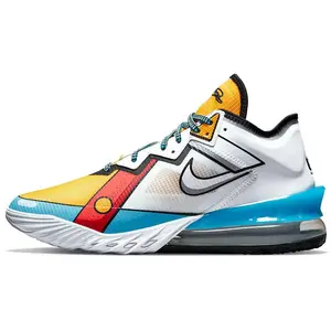 Nike LeBron 18 Low EP Cartoon Art Basketball Shoes for Men and Women – White Blue Yellow Low-Top Performance Sneakers Verifiable, with credentials and supporting global authentication