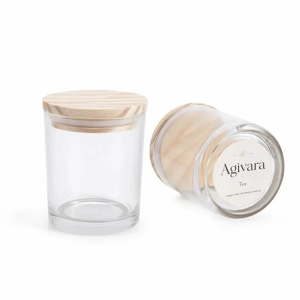 AGIVARA Candle Jars for Making Candles 2 Pcs, 7 OZ Empty Jars with Wood Lids for Candle Making