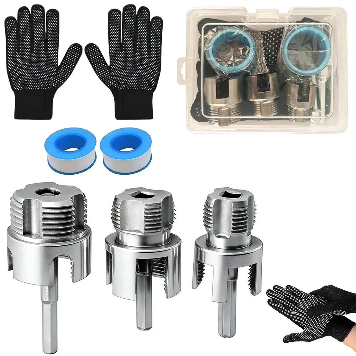 3-Piece Heavy-Duty Alloy Pipe Threading Tool- 1/2", 3/4", 1" Internal/External Threads; Electric Drill Compatible PVC/Plastic Pipe Threader, Ideal for DIY & Professional Plumbing Installations (Compatible with PVC, PPR, and MPP Pipes)