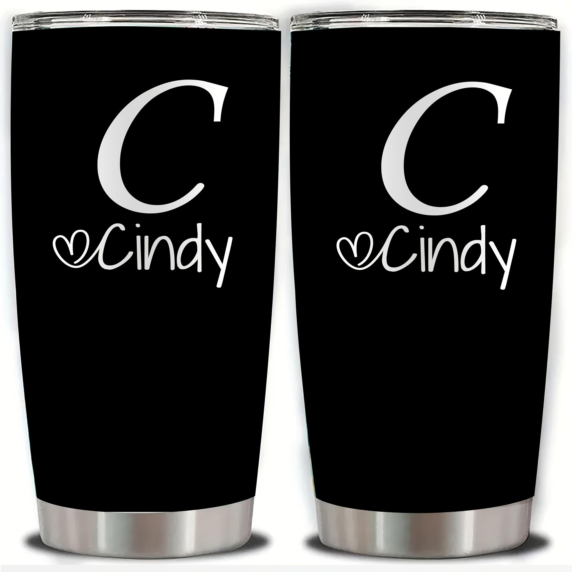 Personalized Stainless Steel Tumbler 20oz - Custom Name/Initials/Text - Double-Wall Insulated Cup with Leakproof Lid & Elegant Cursive Lettering - White with Black Lettering - Ideal Gift for Valentine's, Birthday, Office, Travel - Ideal for Her, Him, Boss
