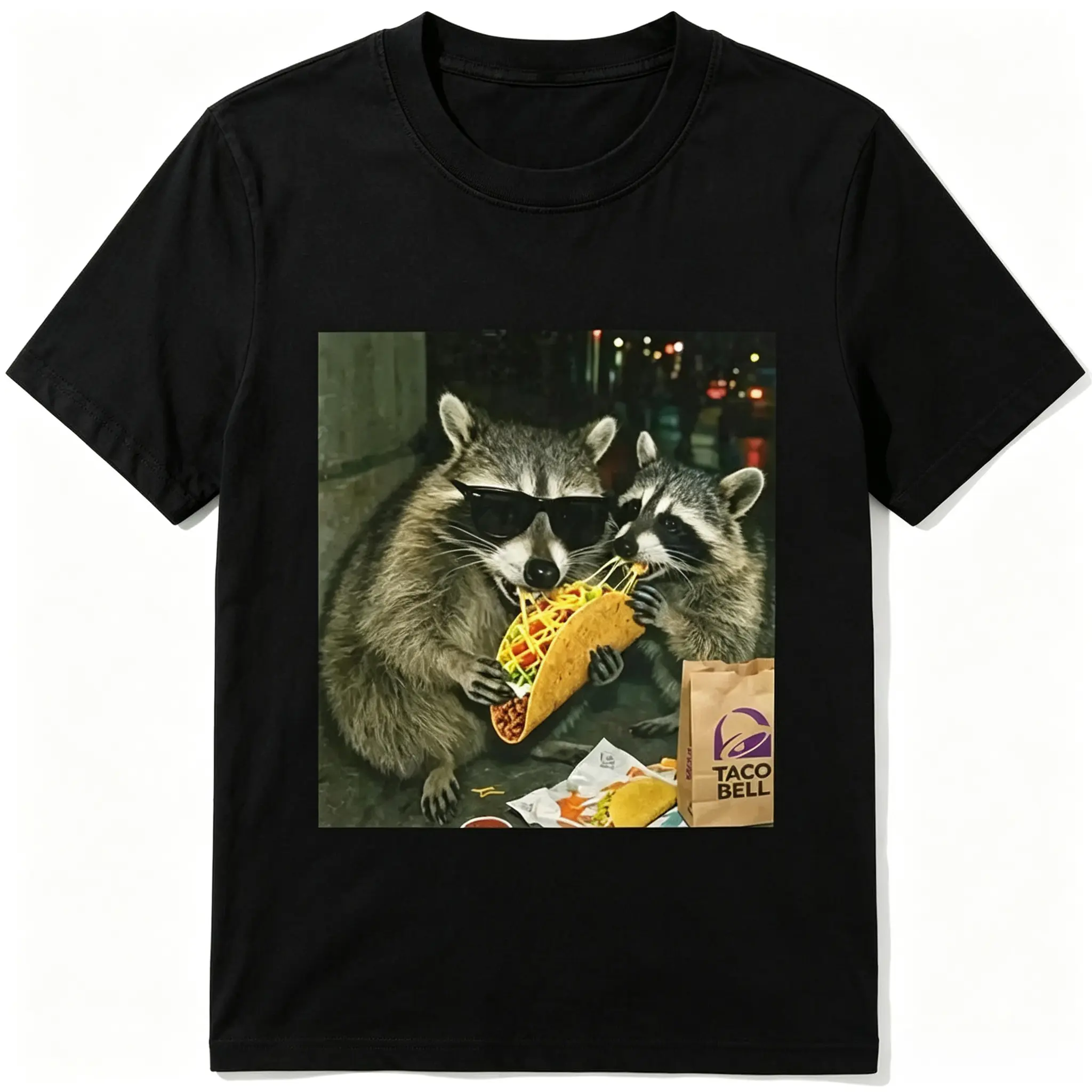 Funny Raccoon Taco Graphic Tee Cool Raccoons Eating Tacos Vintage Animal Shirt for Food Lovers Unisex Gift