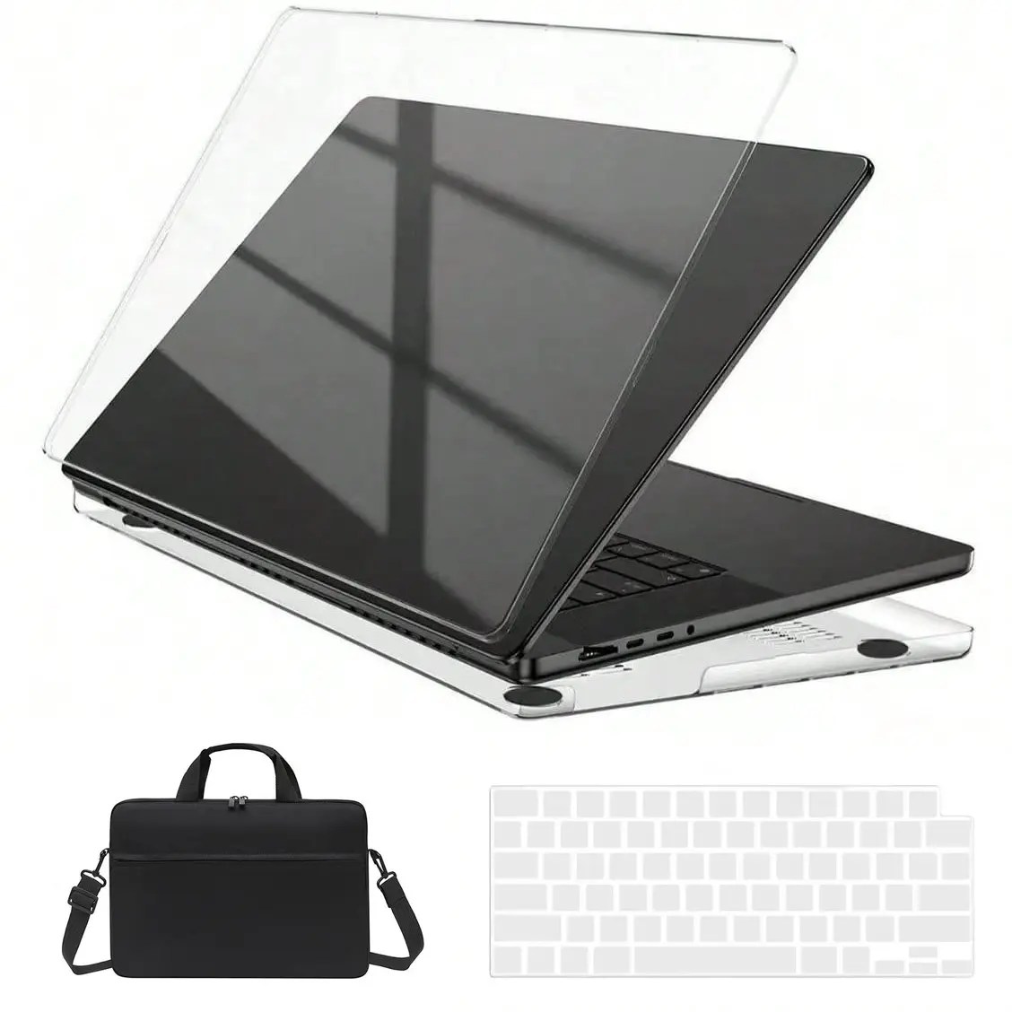 Clear Hard Shell Case for Macbook Air 13 Inch, 3 in 1 Protective Laptop Cover Set, Keyboard Skin & Shoulder Carrying Bag Included, Transparent Cover