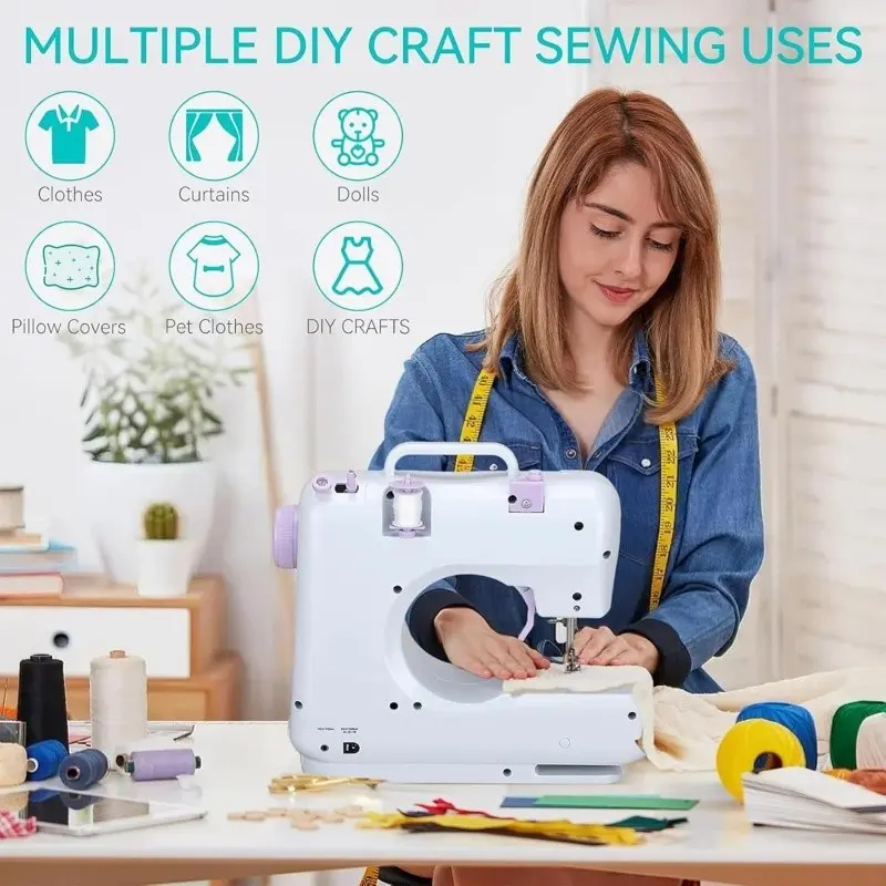 A mini sewing machinesuitableforbeginners, portable 12-thread sewing equipment,dual-speed design, foot-operated operation,easy thread threading on the bobbin, compatible withbatteryorpluginpowersupply,witasewing light, a must-have item for home use.
