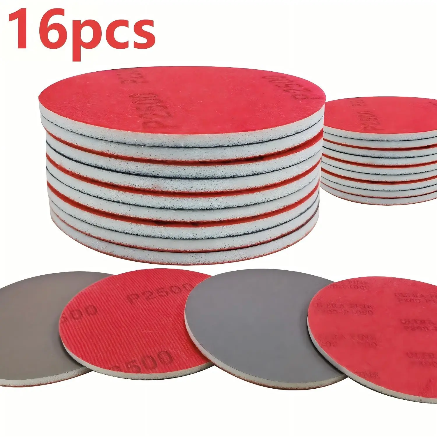 16-Piece Sanding Disc Set, 5-Inch Round Sponge Sandpaper, Grits 180-2500, Reusable Wet/dry Polishing Pads, Ideal for Models, Jade, Drywall, Metal, Wood, Furniture