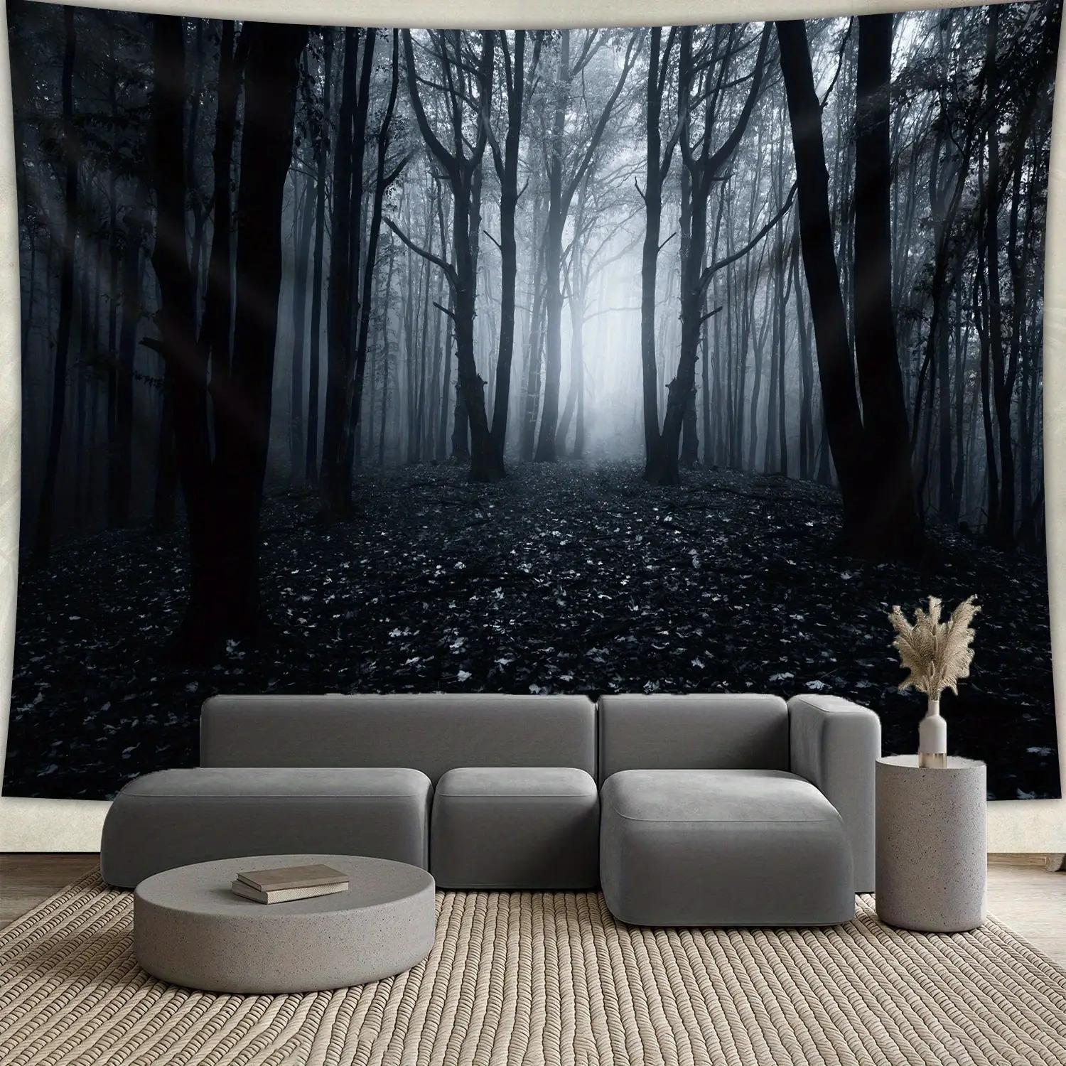 Extra Large Tapestry - Black and White Forest Foggy Woods Wall Hanging, HD Landscape Print Wrinkle-Resistant Polyester Fabric for Living Room, Bedroom, Office, Dorm Decor - Modern Home Decoration Gift with Free Hanging Clips, Wall Tapestry for Bedroom