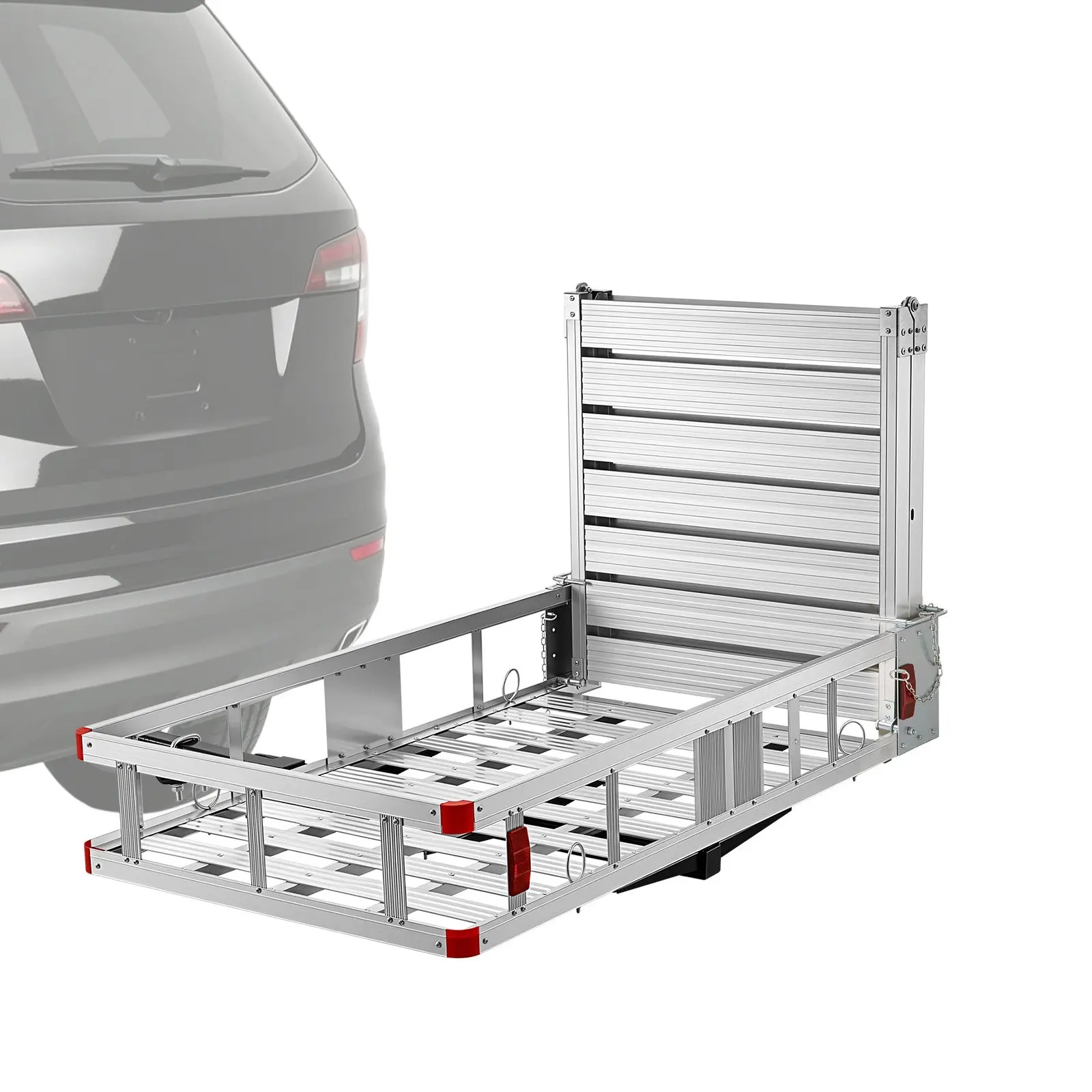 VEVOR Hitch Mount Wheelchair Carrier, 500LBS Capacity Mobility Scooter Carrier with Double-Folding Ramp, Aluminum Hitch Cargo Basket, Stabilizer Kit, for 2" Receiver Truck SUV Car, 53.7"x29.5"x8.7" Secure Load