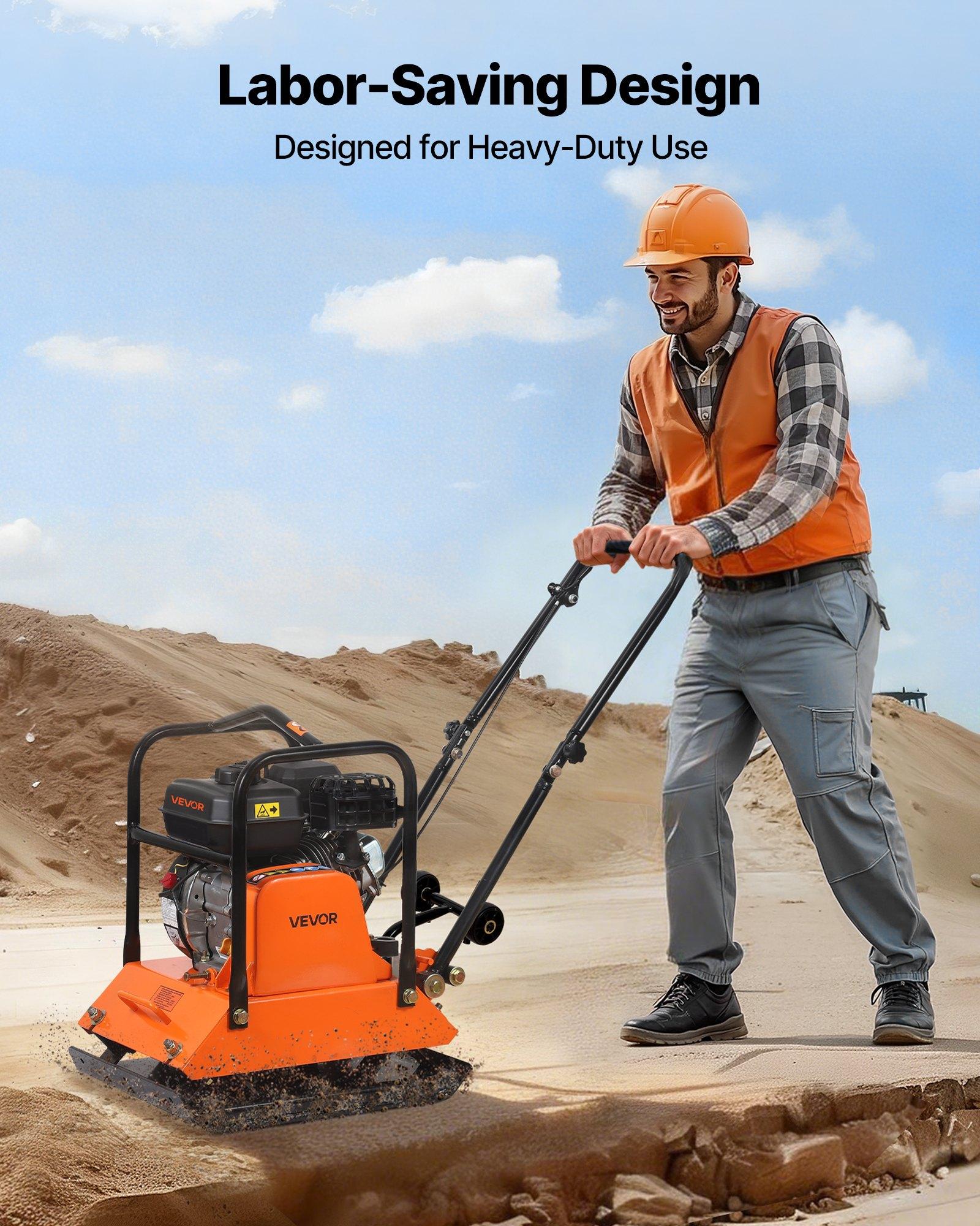 VEVOR Plate Compactor, 6.5 HP 196CC Gas Engine, 5700 VPM Vibrating Ground Rammer, 4047 lbs Compaction Force, 21 x 16 in Plate, Walk Behind Compactor for Paver Landscaping, Asphalt, Foundation, Soil VEVOR Plate Compactor, 6.5 HP 196CC Gas Engine, 5700 VPM Vibrating Ground Rammer, 4047 lbs Compaction Force, 21 x 16 in Plate, Walk Behind Compactor for Paver Landscaping, Asphalt, Foundation, Soil