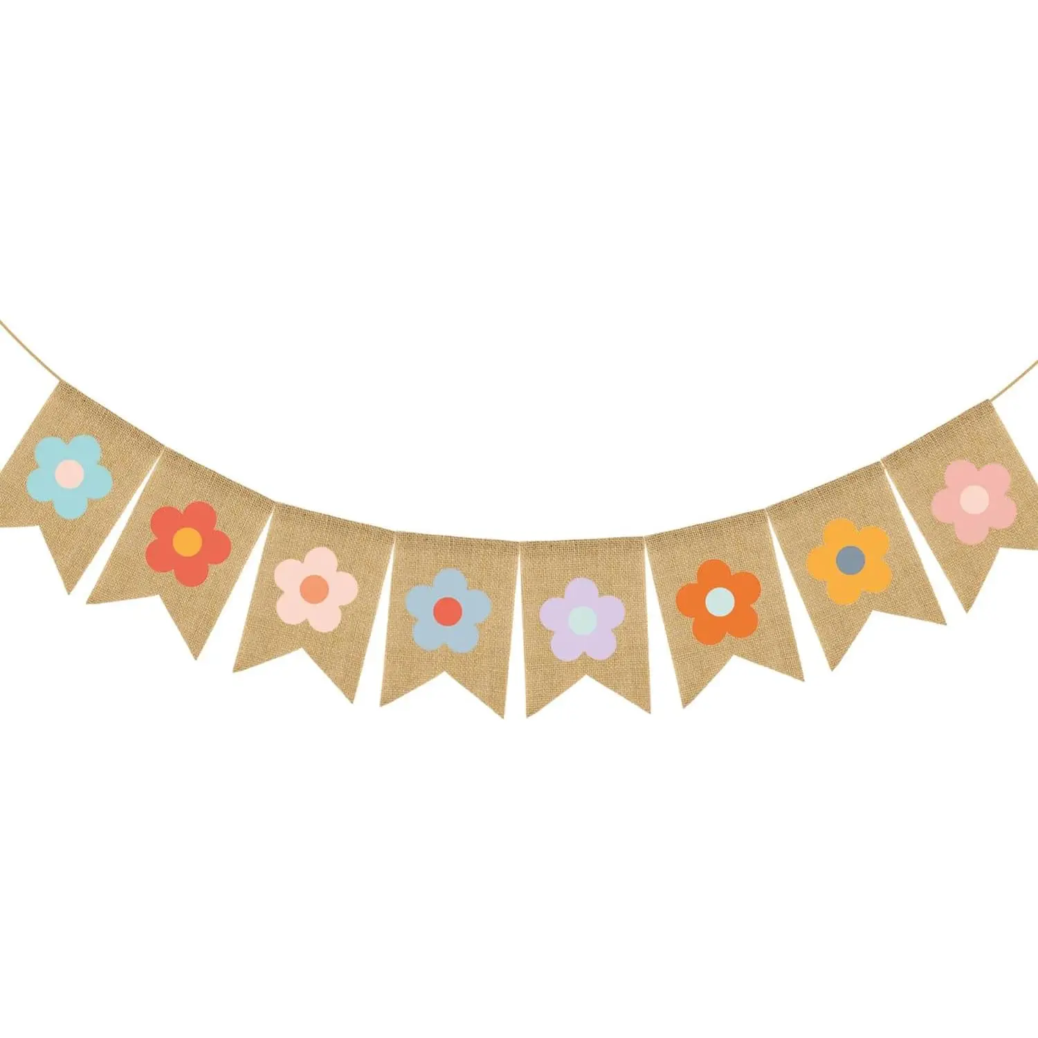 Spring Boho Flower Burlap Banner Colorful Daisy Flower Banner Garland Spring Floral Bunting Garland Easter Theme Party Banner for Easter Party Boho  Mantel Fireplace Wall Decor