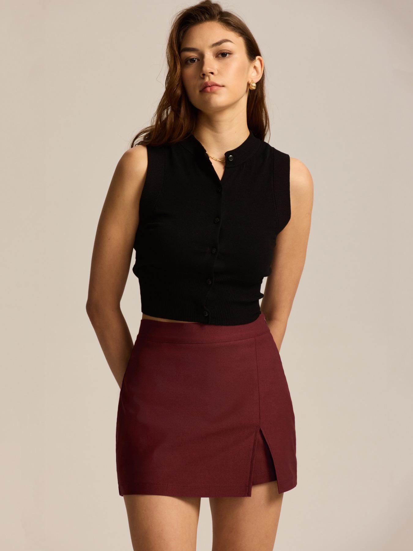 Summer Casual Commuter Skort, High Waist Zipper Split Design, Elastic Half-Skirt Pants, Short Dress Style, All Seasons Wear