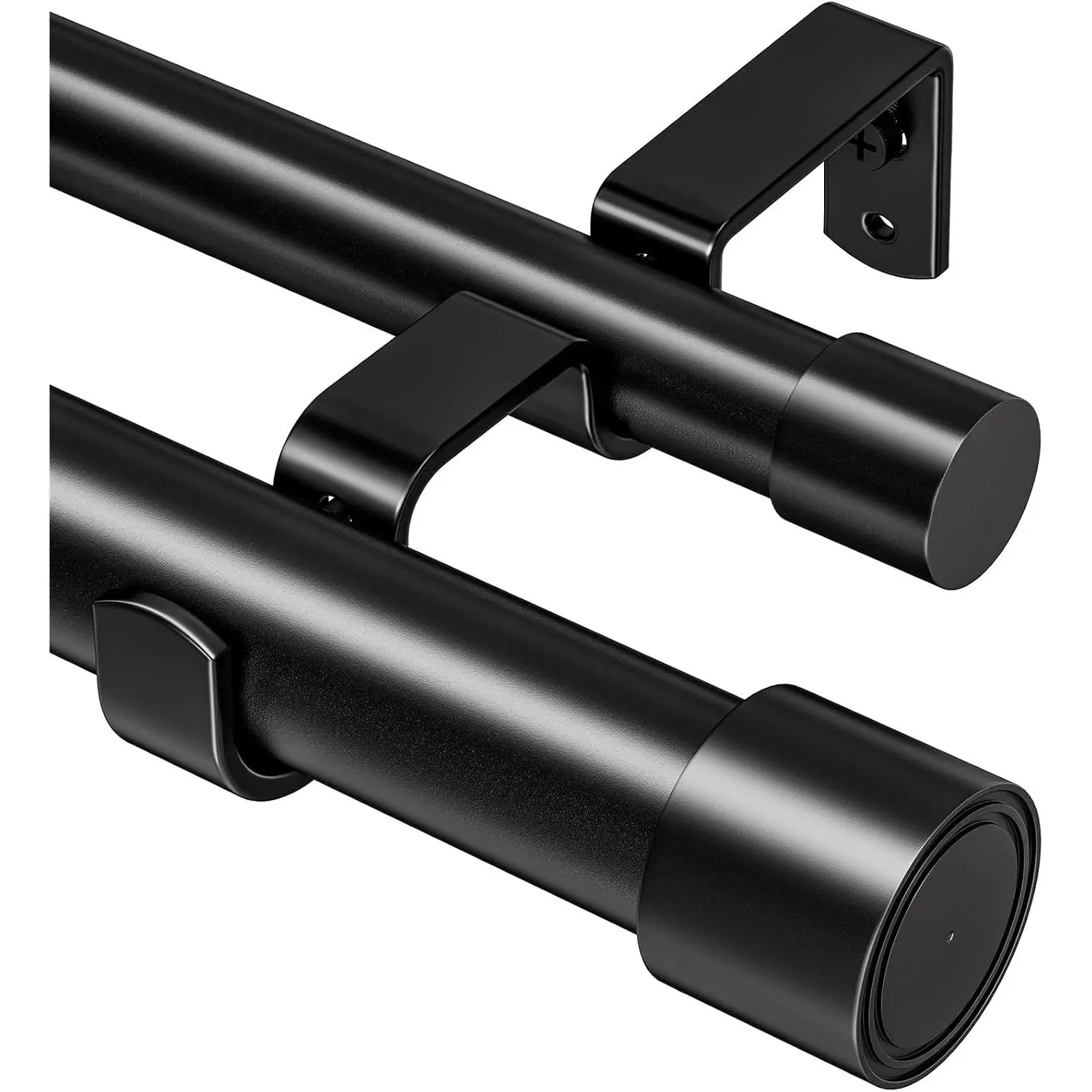 Double Curtain Rod 100 to 123.8 Inch, 1 Inch Telescoping Double Curtain Rods for Windows, Black with Classic Cap FinialsGift