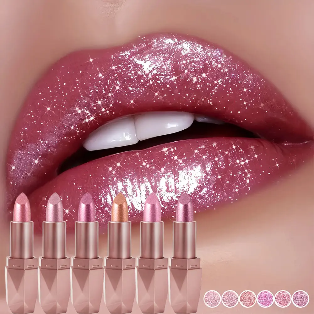 Sam Sugar Diamond Pearl Lipstick Makeup Waterproof Easy to Apply Smooth Golden Shine Moisturizing Long-Lasting Matte Finish Balm