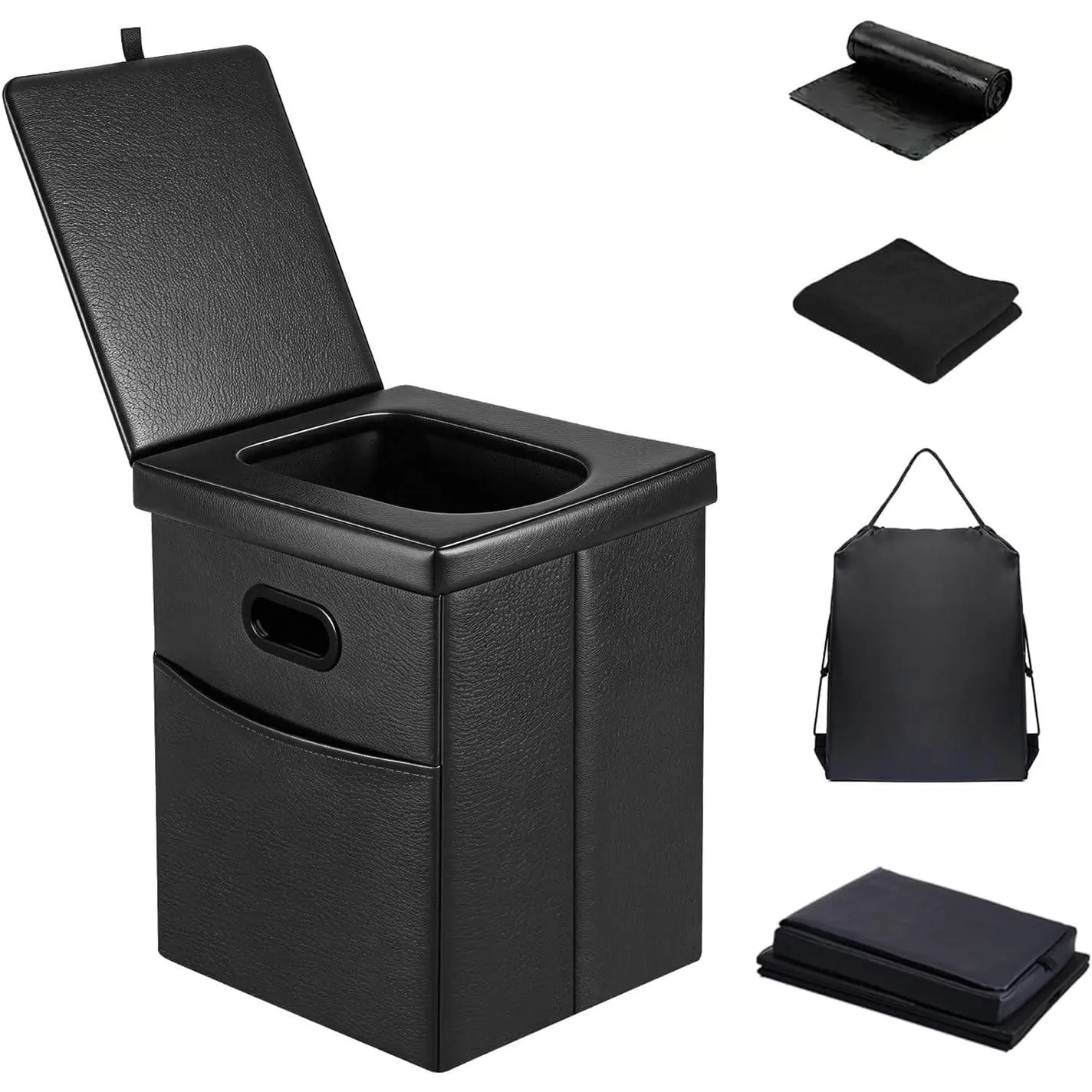 16.5" XL Portable Toilet for Camping, Foldable Travel Toilet for Adults with Cushioned Seat, Heavy Duty 190lbs Capacity Commode for Car, Road Trip, Outdoor Emergency & Bedside Support