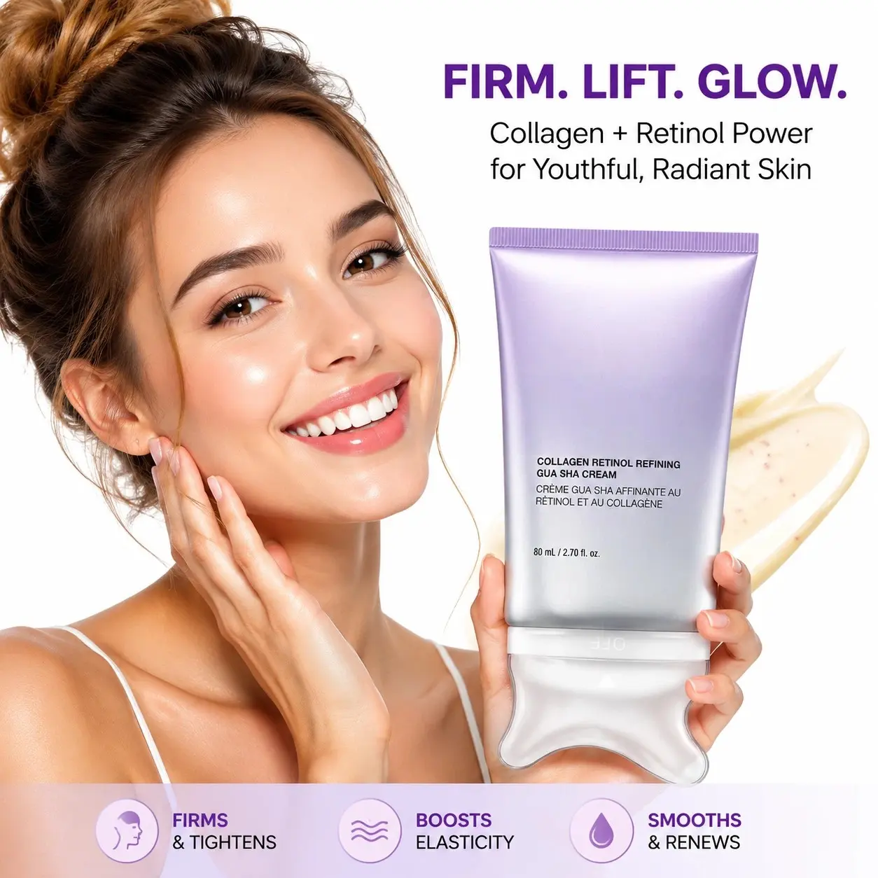 Collagen Retinol Refining Gua Sha Cream,Fine Line Care, Wrinkles, Neck Massager,Neck Cream For Lifting & Firming, Firming Gua Sha Skincare Moisturizer, Collagen Retinol Neck Cream, Daily Moisturizer, Jawline to Décolleté, 2.7fl.oz