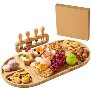 Garvee 3-Piece Large Wooden Charcuterie Board Set with Magnetic Closure, Long Serving Tray and Knife for Entertaining, Wedding and Housewarming Gifts