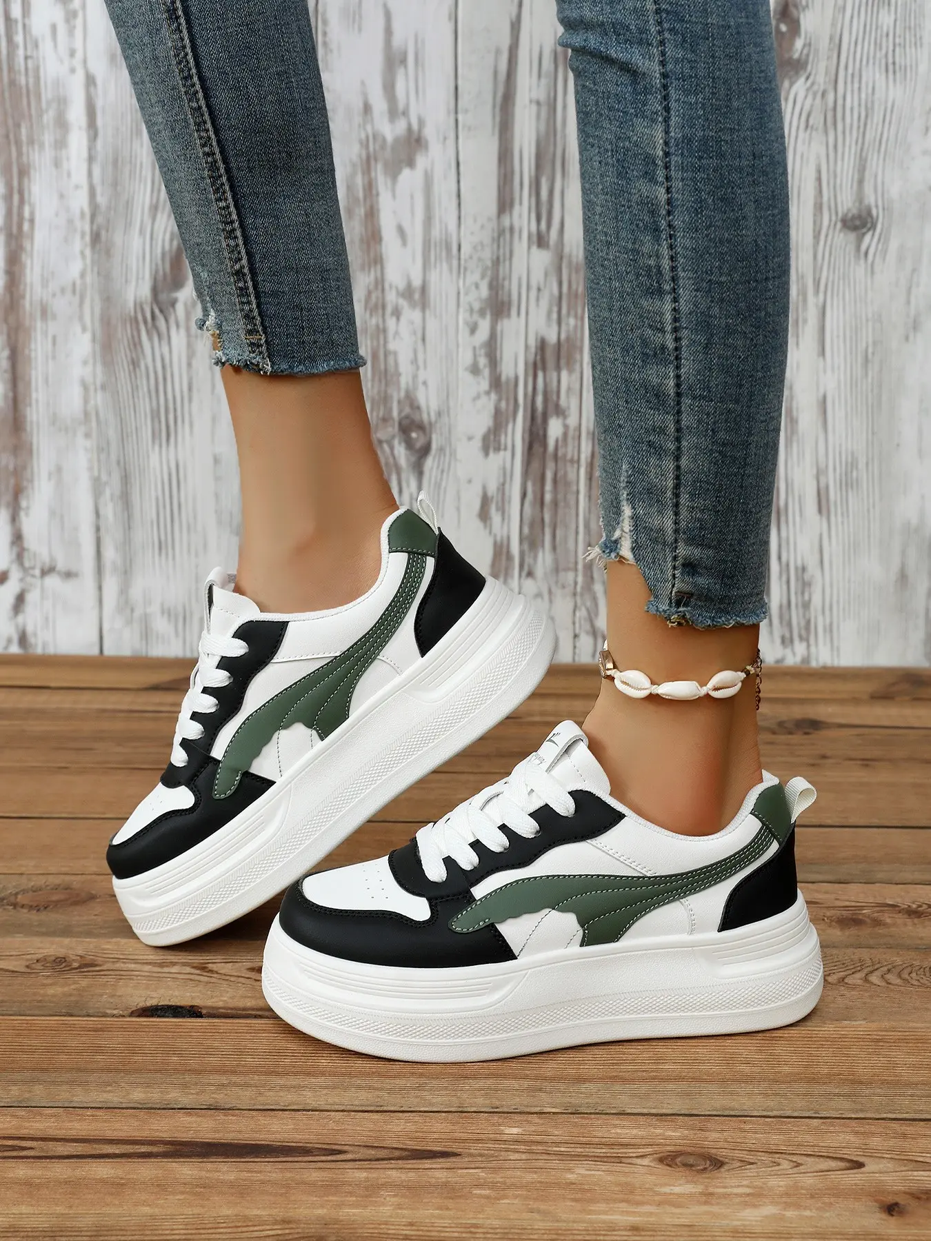 Women's Casual Sports Shoes, Comfortable Elegant Sneakers, Height-Boosting Thick Sole, Breathable Mesh, Spring Fall Low Heel