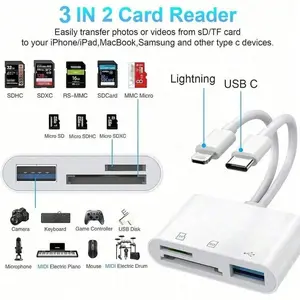 SD Card Reader with Dual USB and Triple USB 3.0 Adapter, Compatible with Macbook/iPad, iPhone, Micro SD Card, Plug and Play, Microsd Card Reader