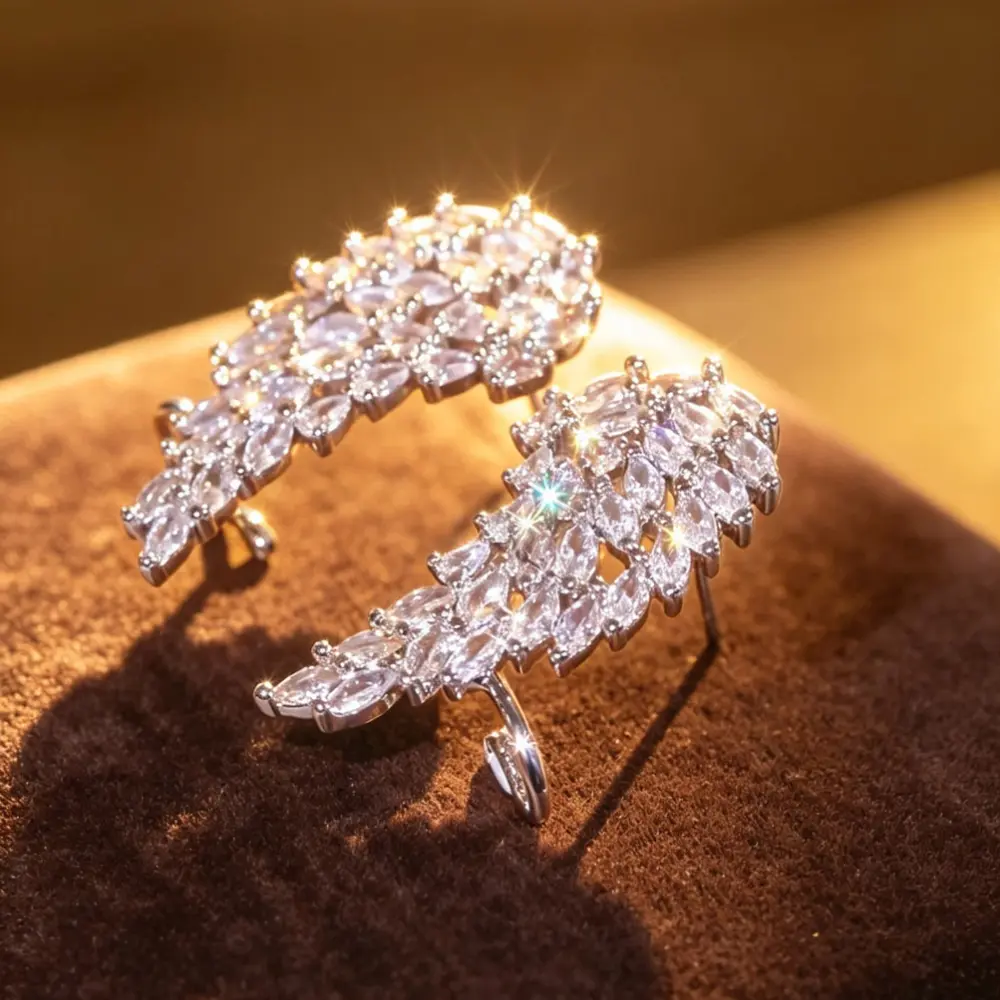 Sparkling Angel Wings Statement Earrings, Marquise Cut Micro-Inlaid Design, Gold & Silver Tone, Bridal & Party Jewelry for Women