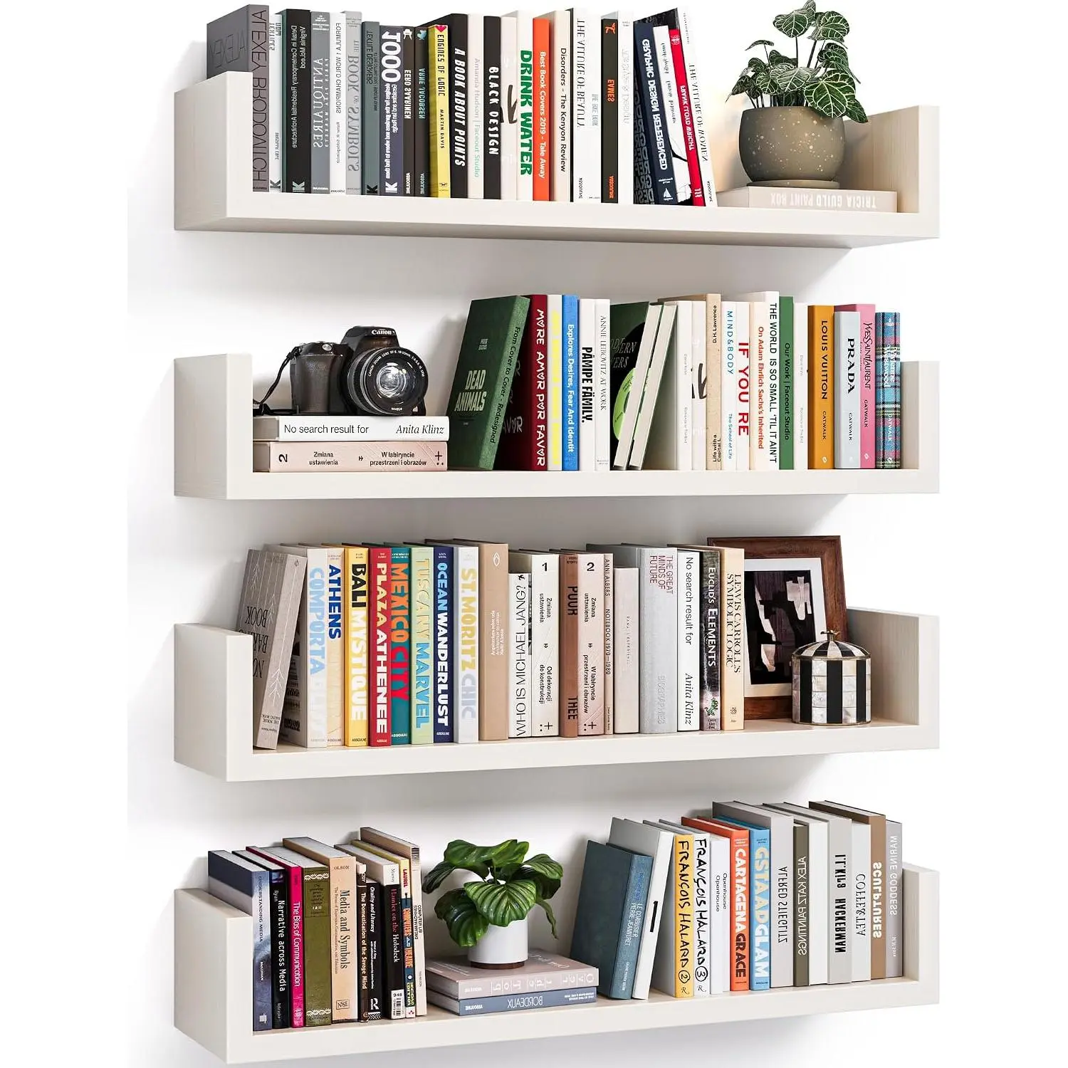 Floating Bookshelves for Wall - Wall Mounted Bookshelf Set of 4, U-Shaped Hanging Bookshelf for Bedroom, Living Room & Office, Wall Book Shelf for Home Decor & Storage (4, White, 17 Inches)