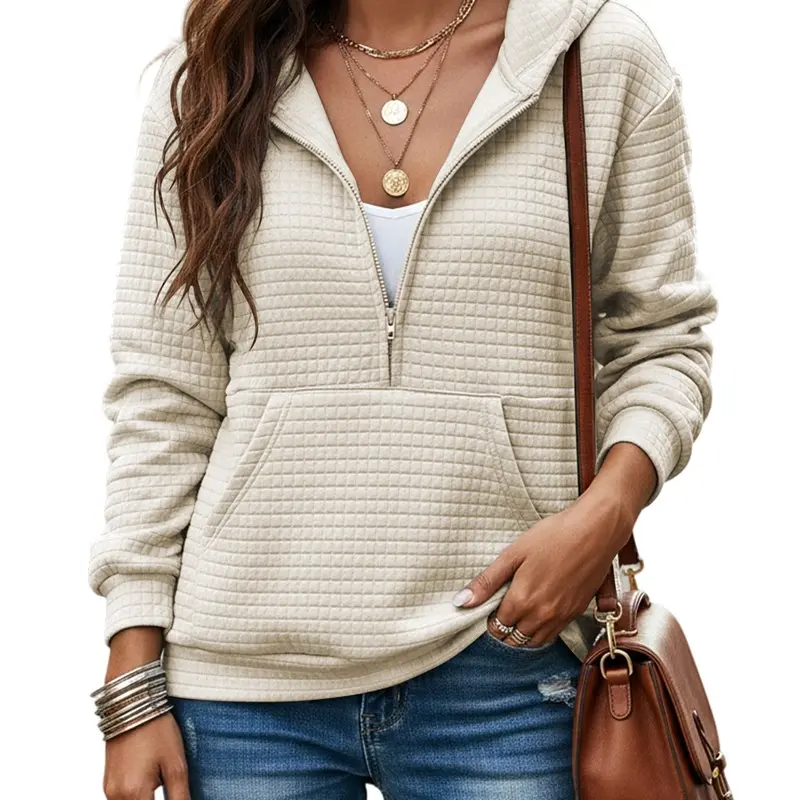 Women's Waffle Knit Zip Up Hoodie Jacket | Long Sleeve Outerwear | Casual Layer