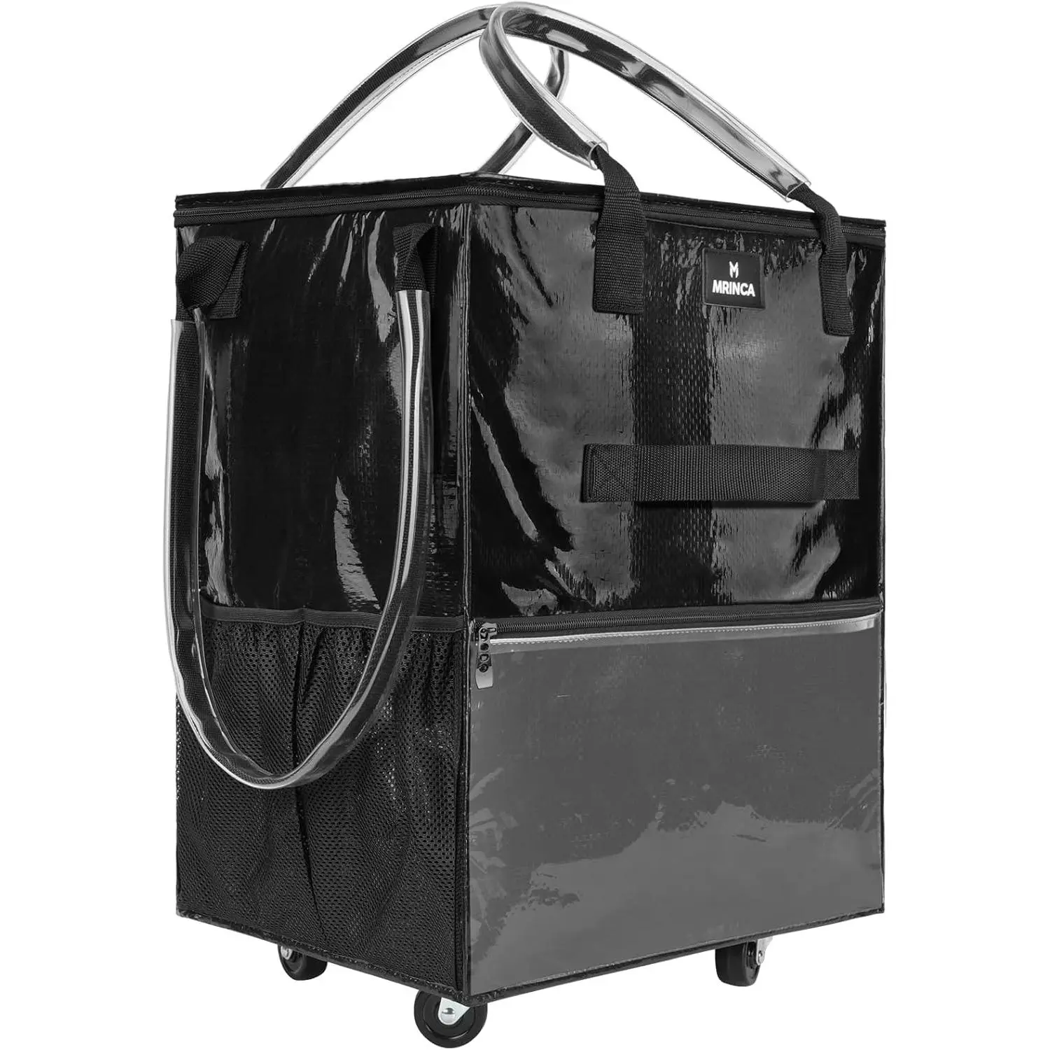 Rolling Shopping Bag Large 70L Collapsible Travel Grocery Bag with Wheels 6 Pockets Heavy Duty Handle Zippered Top Foldable Tote for Laundry Storage