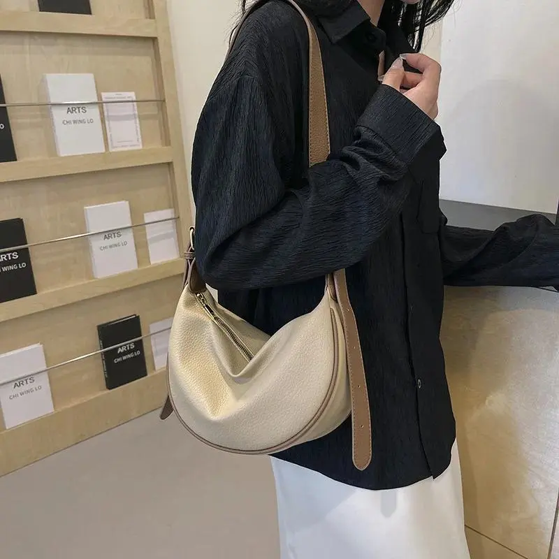Fashion Soft Leather Crescent Crossbody Bag Casual Hobo Sling Shoulder Bag with Adjustable Strap Roomy for Daily Commute Travel