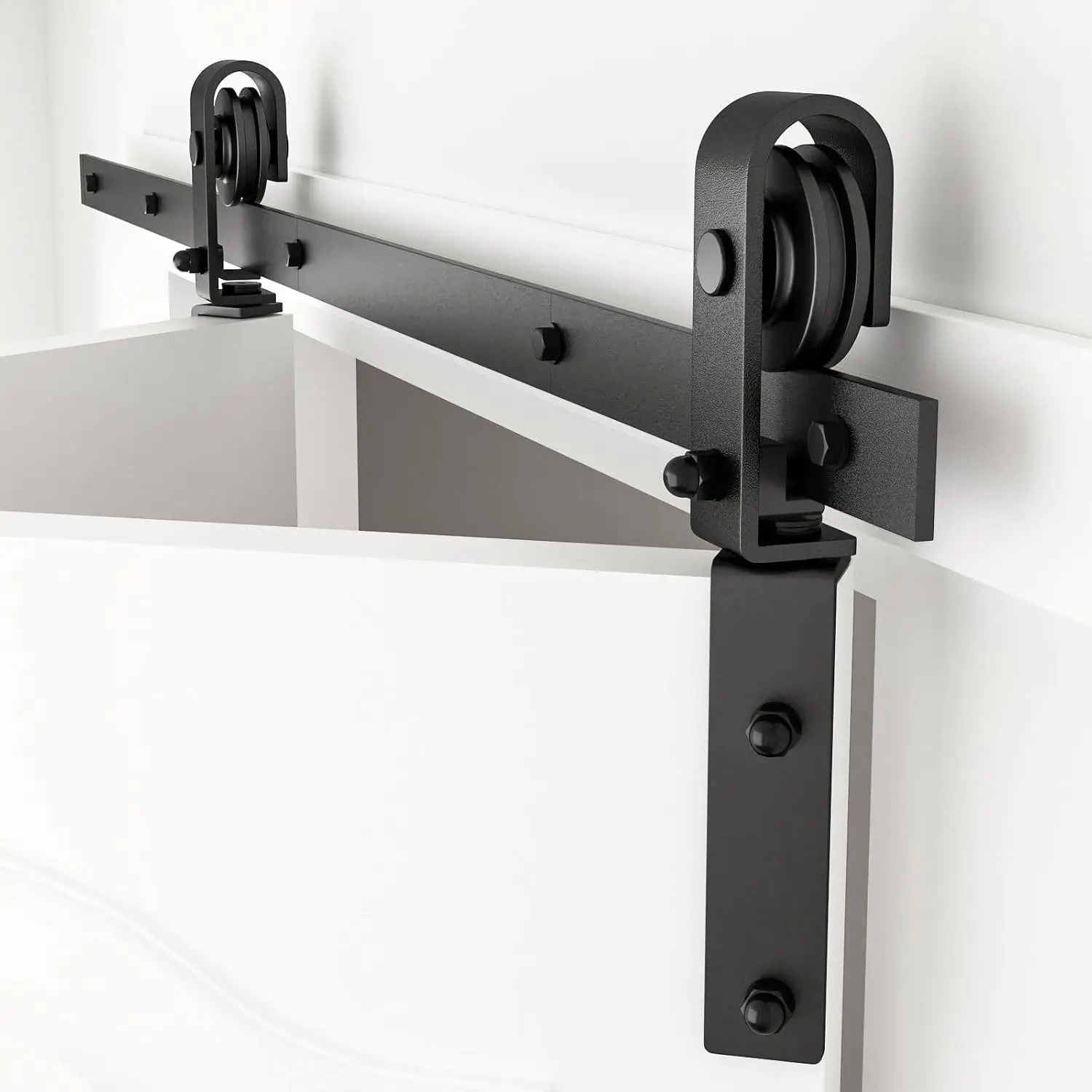 36" Carbon Steel Bifold Sliding Barn Door Hardware Kit - Side-Mounted J-Shaped Black Roller, 330lb Capacity, Easy Assembly, Includes Guides, Fits Double 16" Bi-Folding Doors, Indoor Use (Hardware Only)