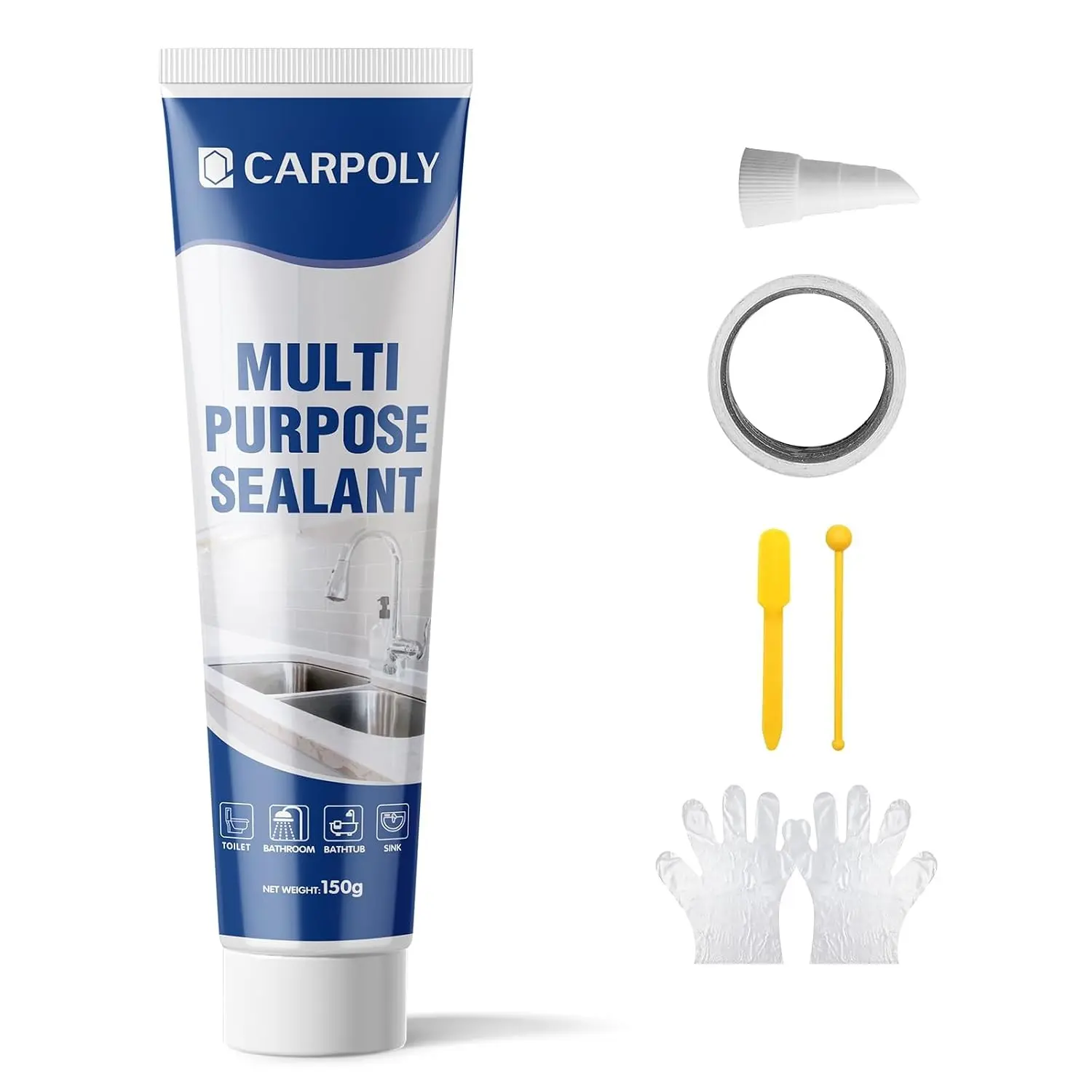 White Silicone Caulk Sealant for Kitchen & Bathroom, Waterproof 5.29oz Caulk with Strong Adhesion, Shrink Proof, Crack Proof, Long-Lasting for Sink, Windows, Doors