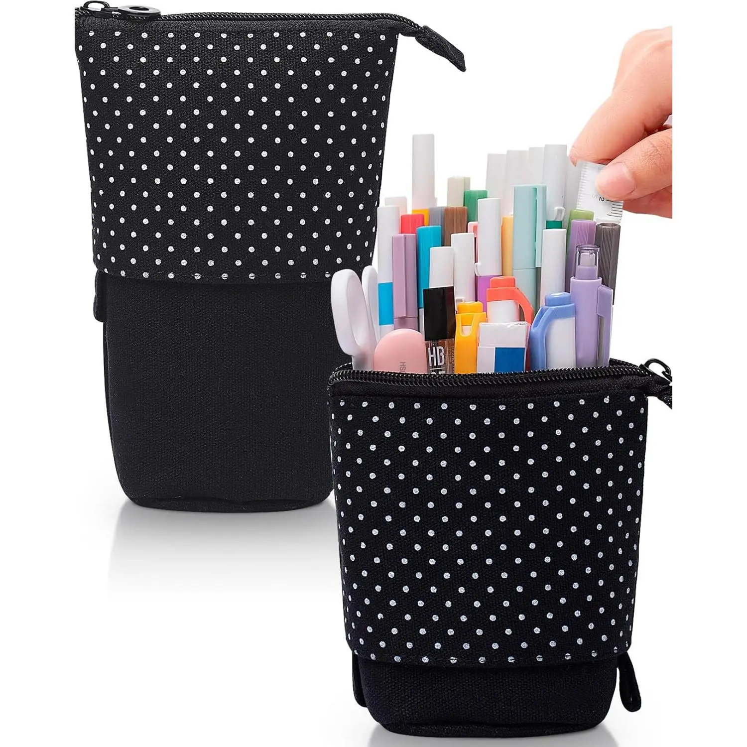 Sooez Standing Pencil Case, Cute Stand up Pencil Pouch, Telescopic Pen Pouch, Portable Pencil Holder, Kawaii Stand up Pencil Case, Spacious Pencil Pouch Bag for School Office Supplies, Black