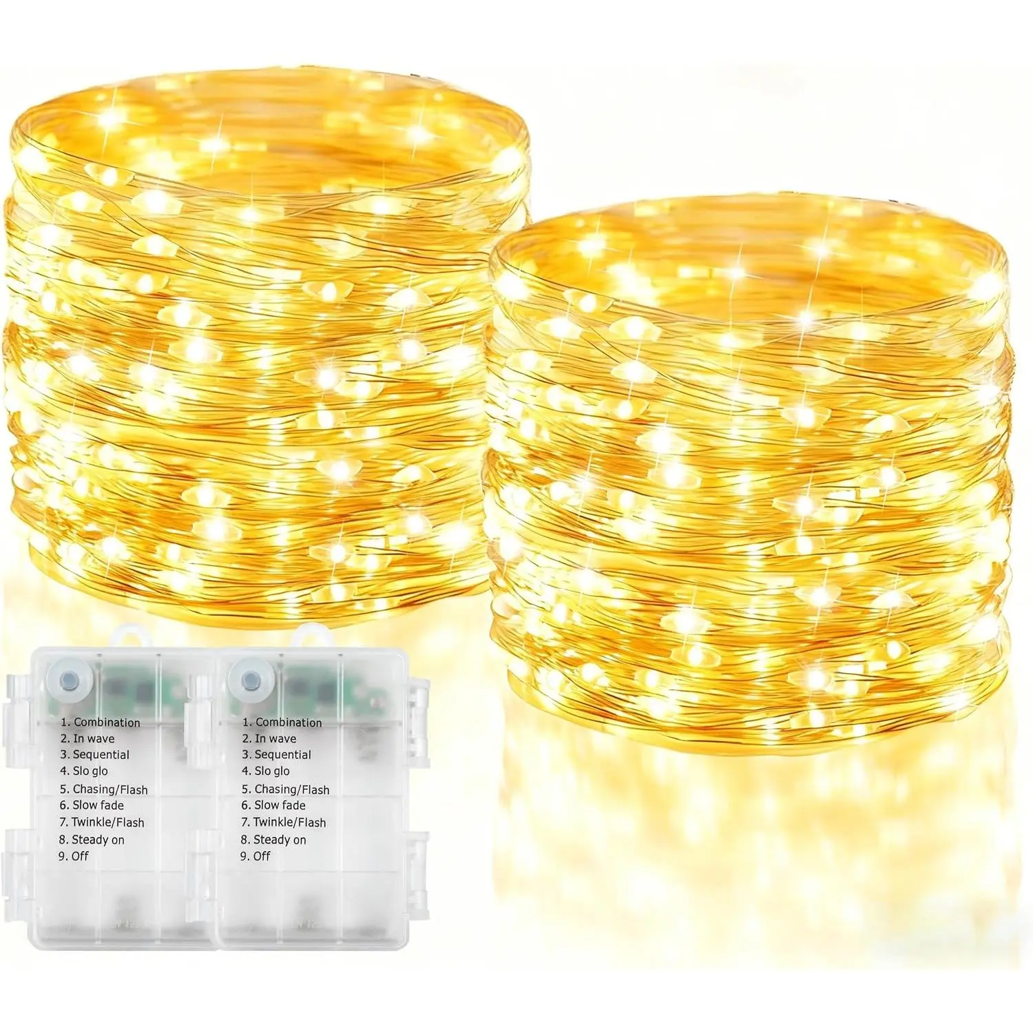 2 Pack  Fairy Lights 100 LED 33Ft  Wire Christmas Lights Timer | Auto Timer, 8 Modes, DIY Bendable, , Twinkle Lights for Indoor Wedding Christmas Tree Decor, Warm White
