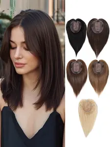 Human Hair 10 Inch Hair Topper for Women, 12*13cm Breathable Lace Front Silk Base Hair Toppers, 100% Remy Human Hair Wiglets Hairpieces for Thinning Hair and Receding Hairline