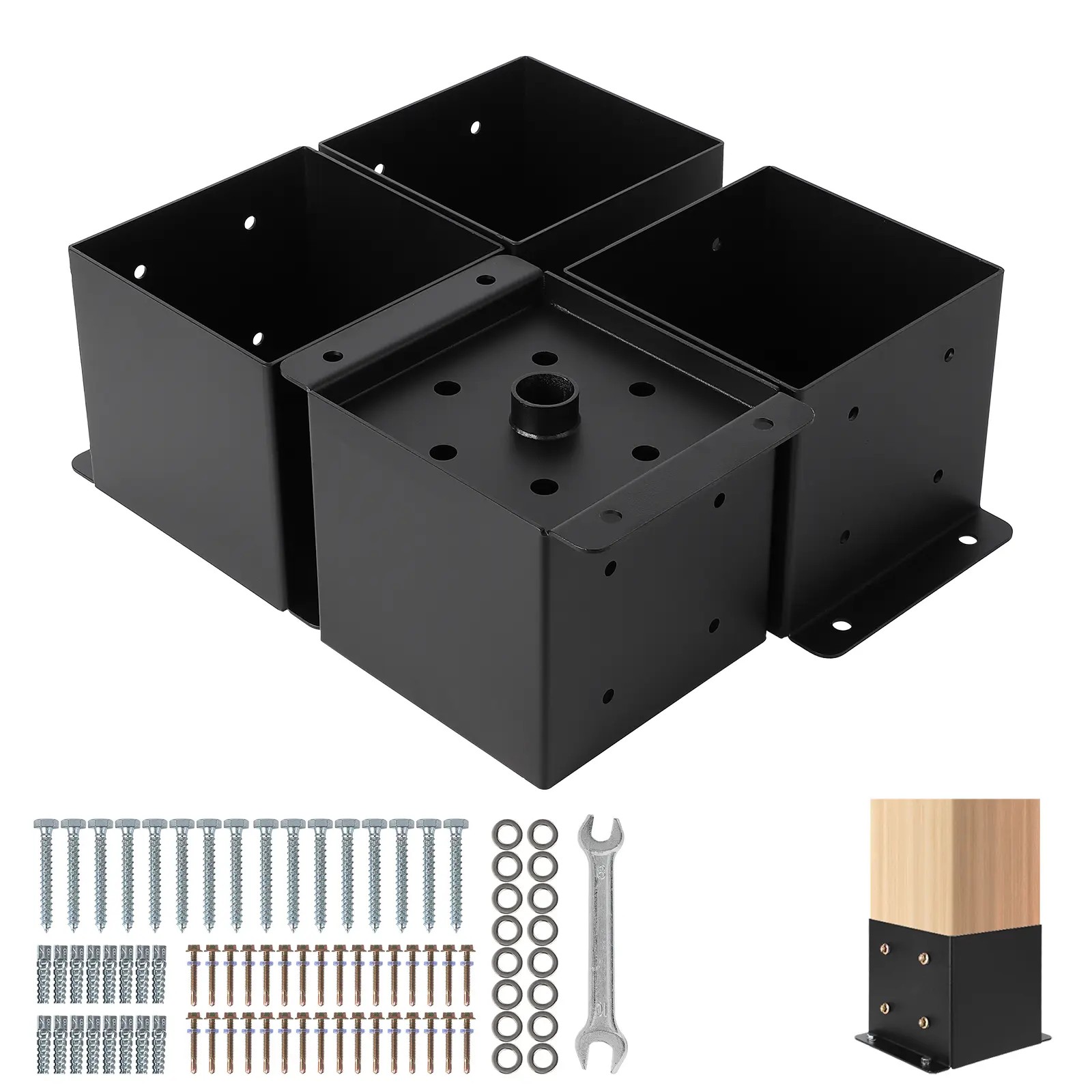 GARVEE Heavy Duty Metal Base Support Bracket Set for Decks, Fences - Powder-Coated, Includes Bolts Kit & Hardware, Ideal for Pergola/Gazebo, Concrete/Wood Installation